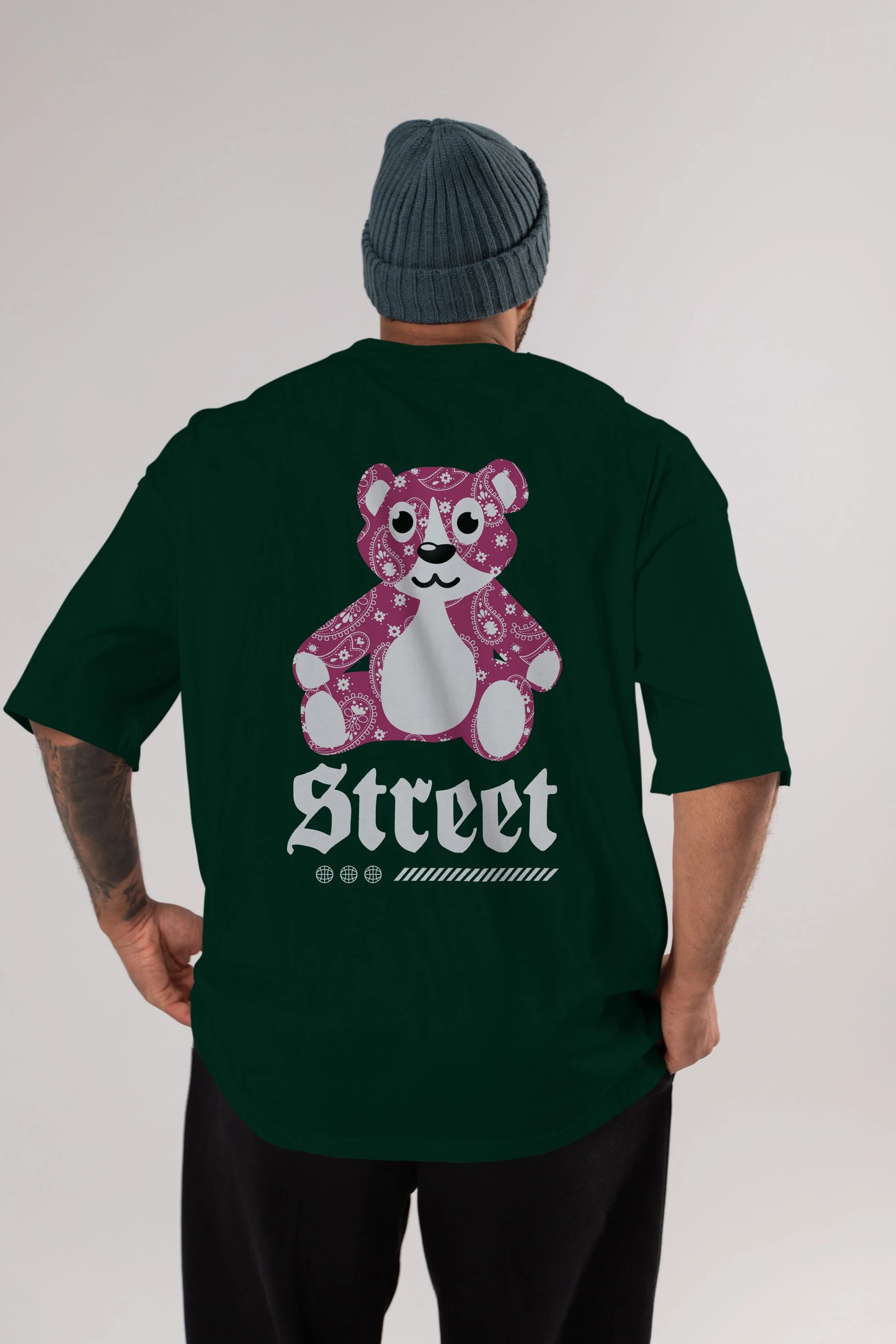 Street Bear Arka Baskılı Oversize t-shirt Erkek Kadın Unisex