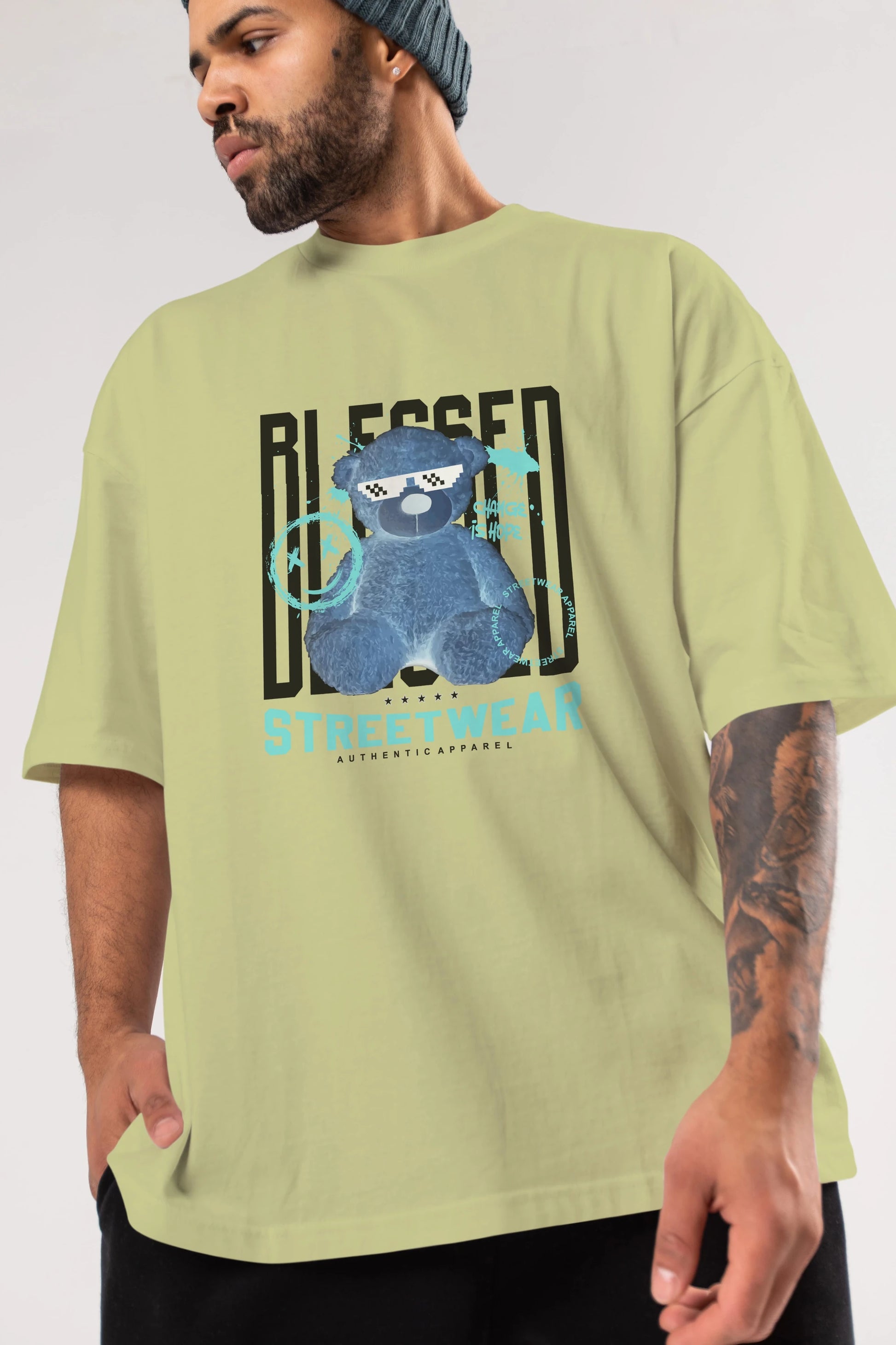 Blessed Bear Ön Baskılı Oversize t-shirt Erkek Kadın Unisex