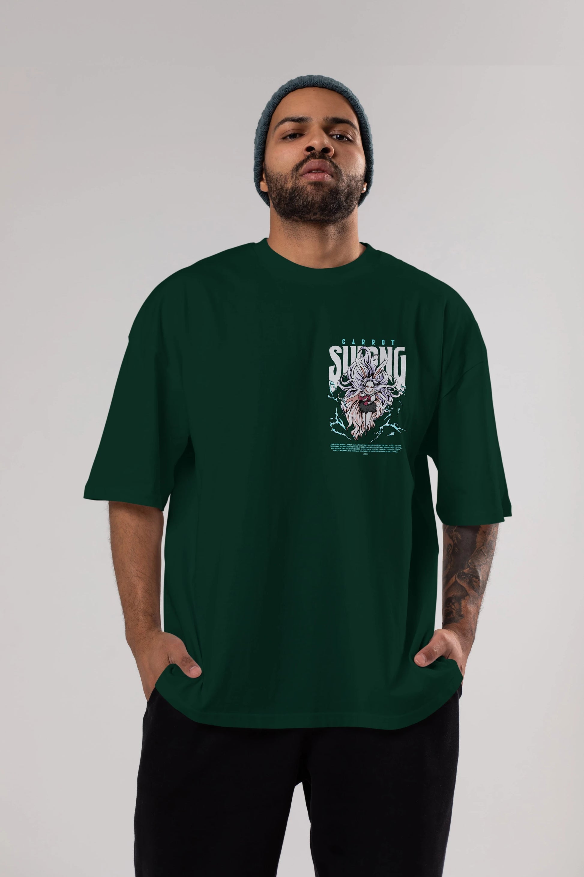 Carrot Sulong Ön Sol Baskılı Oversize t-shirt Erkek Kadın Unisex %100 Pamuk Bisiklet Yaka tişort