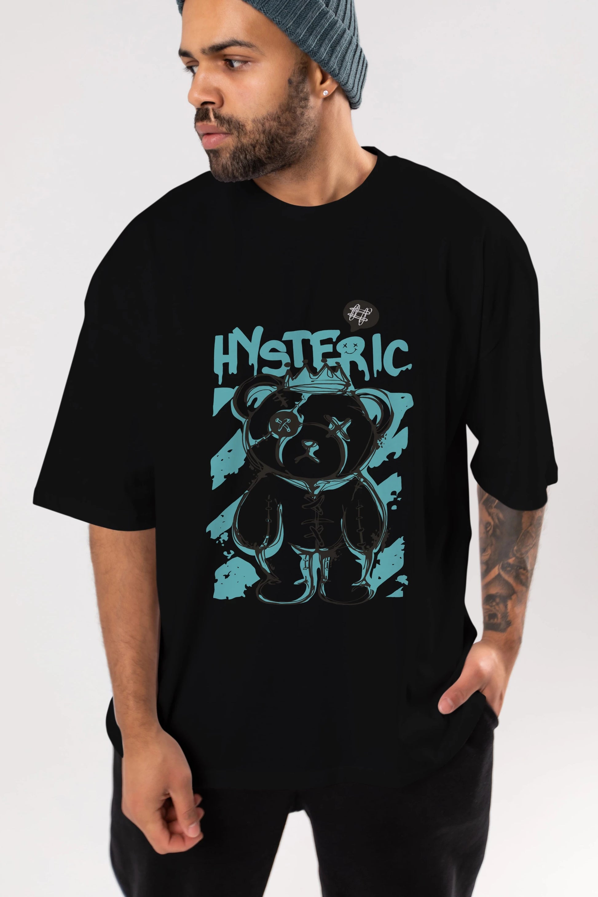Hysteric Bear Ön Baskılı Oversize t-shirt Erkek Kadın Unisex