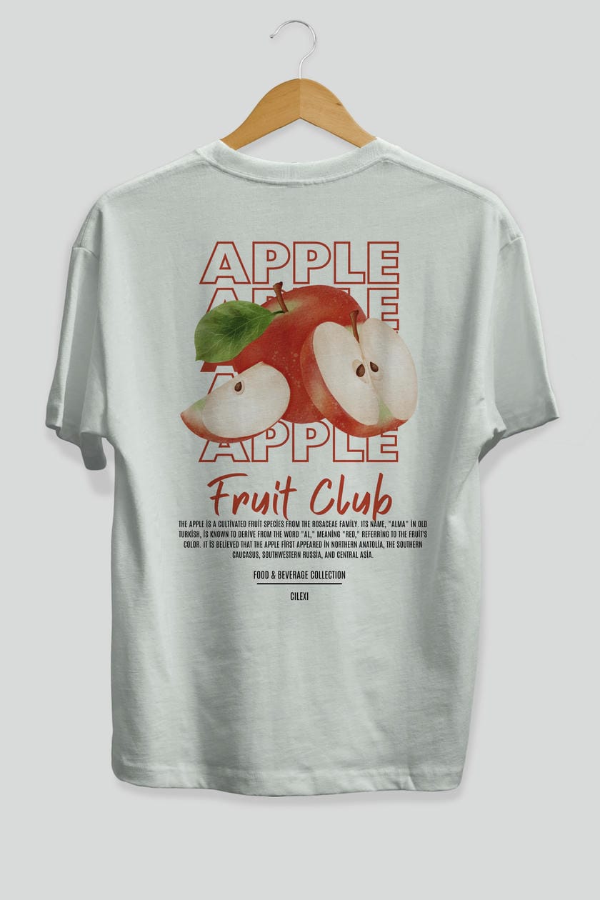 Apple Arka Baskılı Oversize t-shirt Erkek Kadın Pamuk Bisiklet Yaka tişort