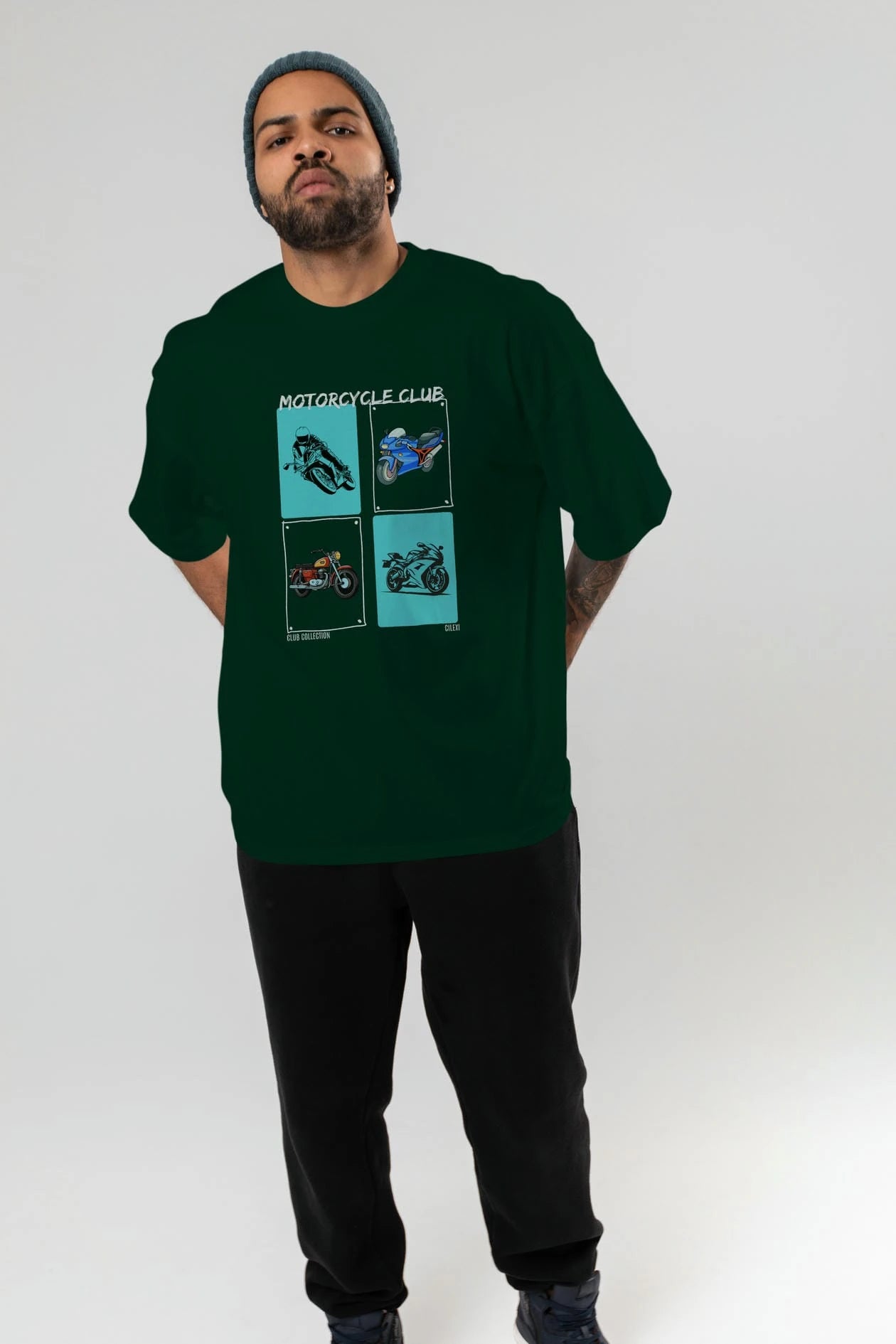 Motorcycle Club ön Baskılı Oversize t-shirt Erkek Kadın %100 Pamuk Bisiklet Yaka tişort