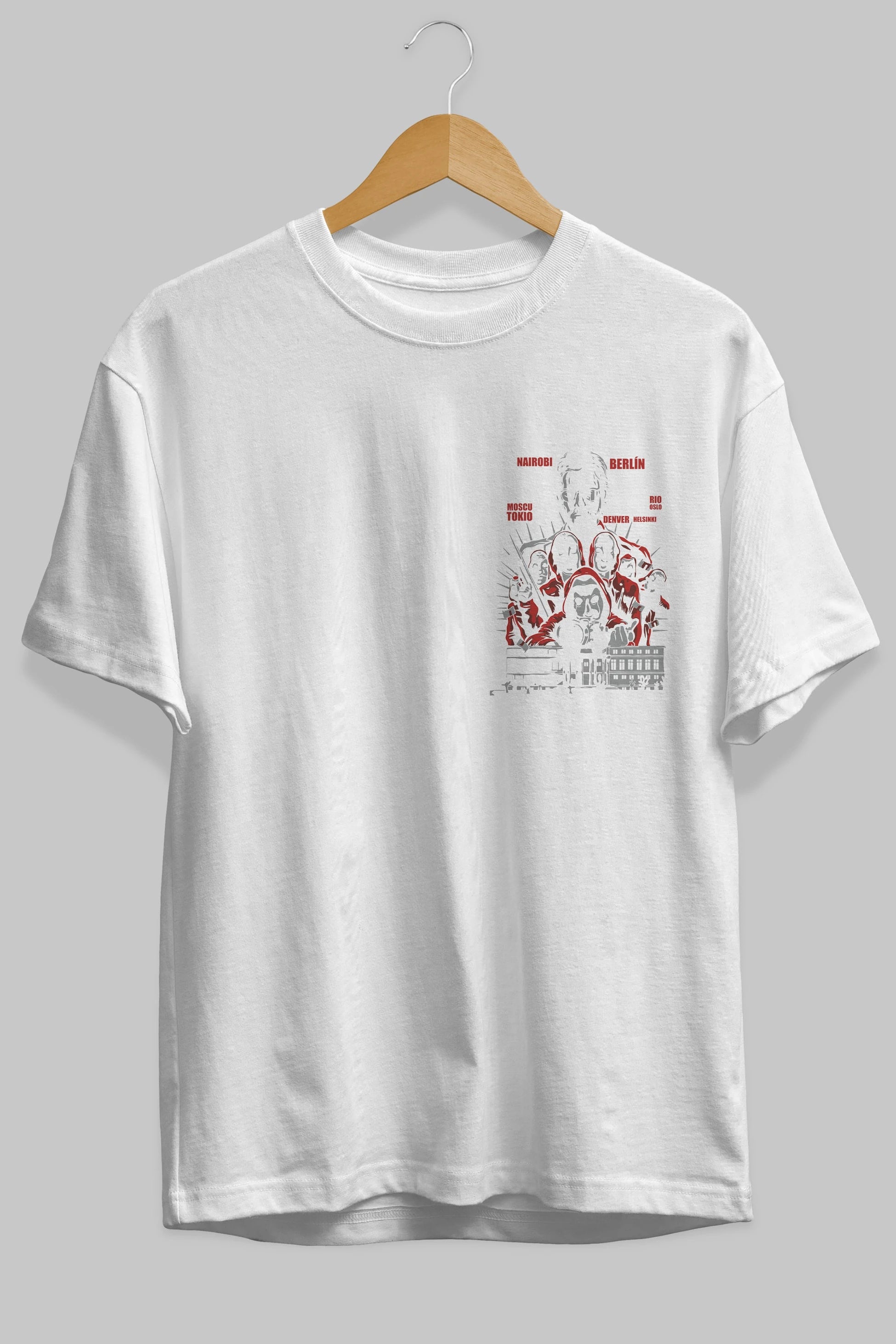 La Casa De Papel (2) Ön Sol Baskılı Oversize t-shirt Erkek Kadın Unisex %100 Pamuk Bisiklet Yaka tişort