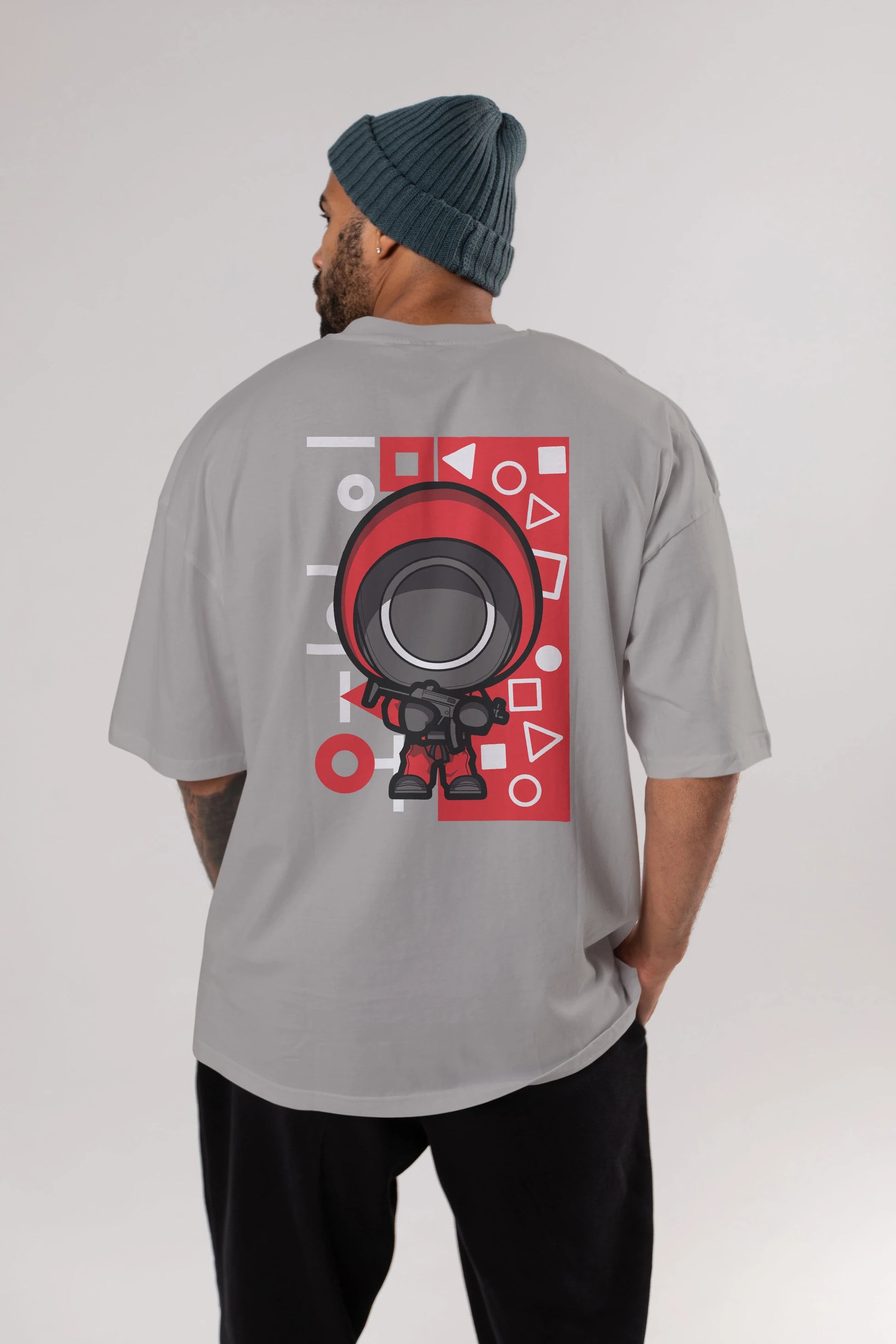 Squid Game (4) Arka Baskılı Oversize t-shirt Erkek Kadın Unisex %100 Pamuk Bisiklet Yaka tişort