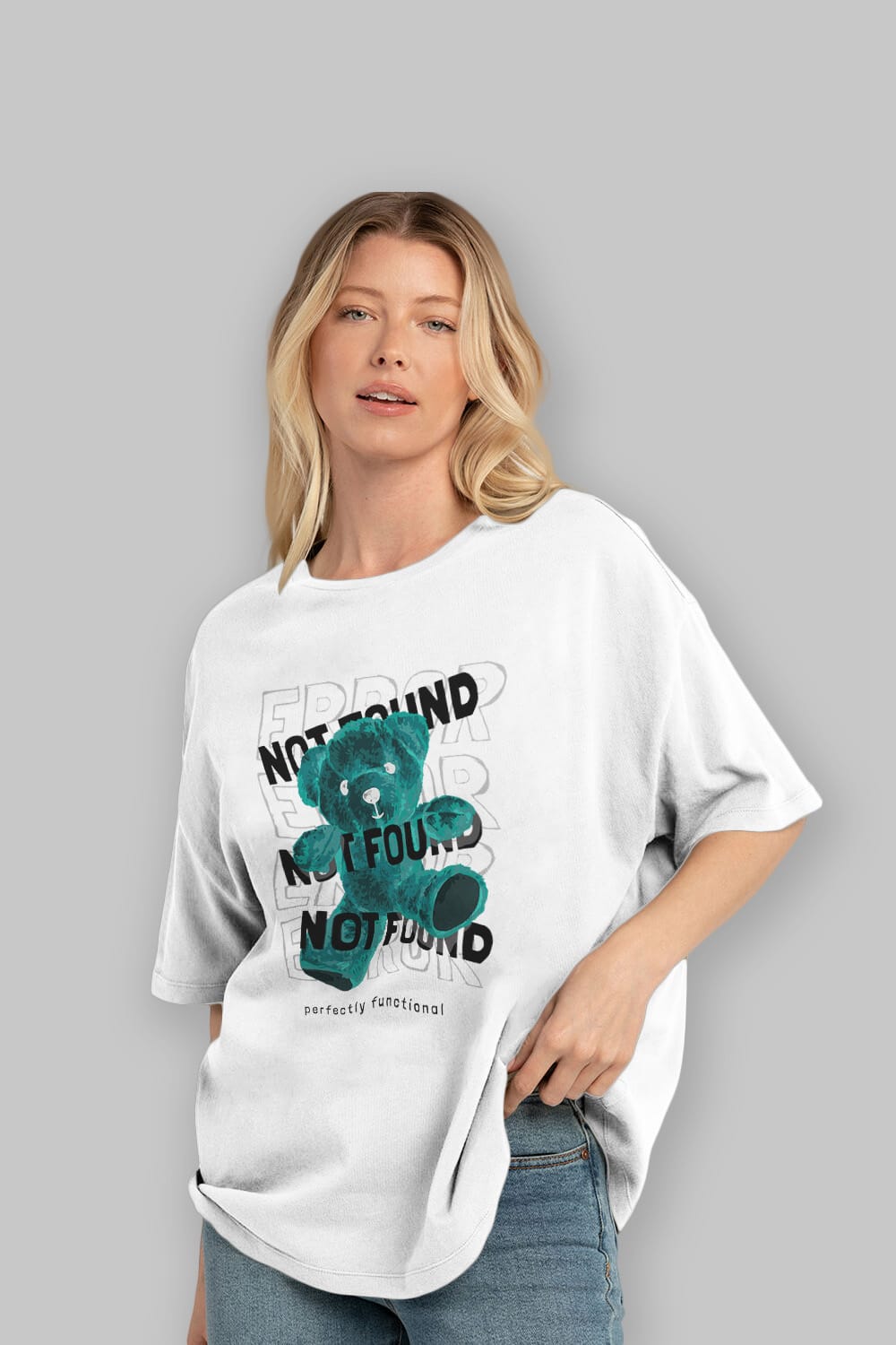 Error Not Found Bear Ön Baskılı Oversize t-shirt Erkek Kadın Unisex