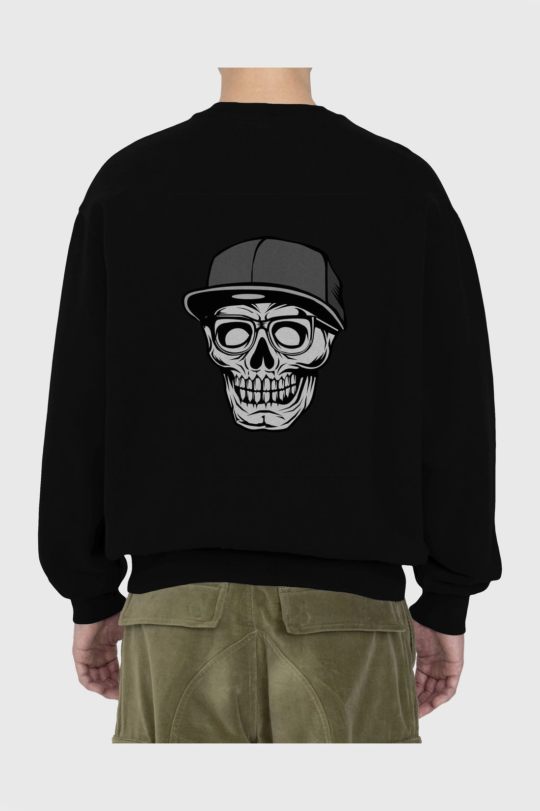Skull With Hat Arka Baskılı Oversize Sweatshirt Erkek Kadın Unisex