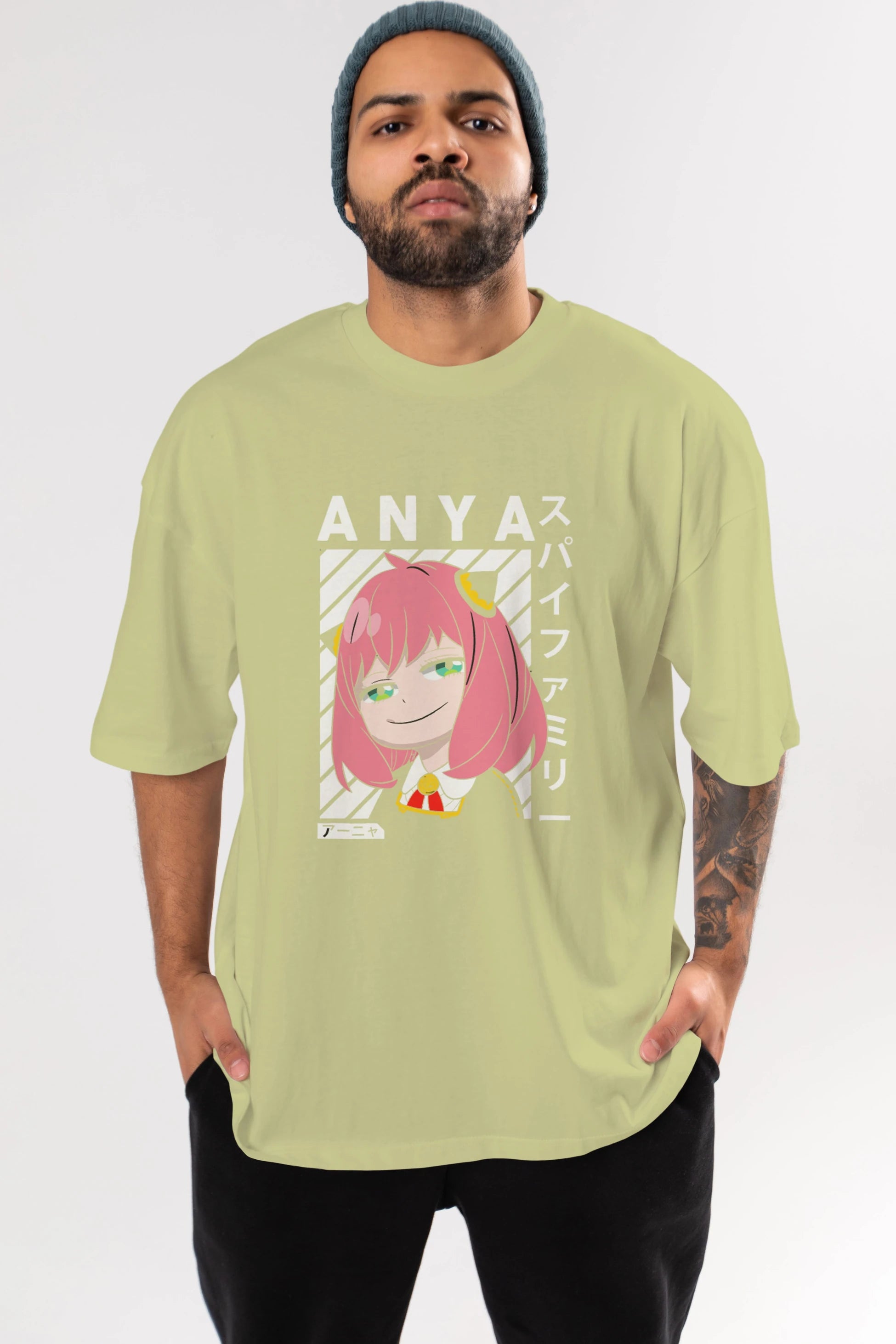Anya SPYX FAMILY Anime Ön Baskılı Oversize t-shirt %100 pamuk Erkek Kadın Unisex