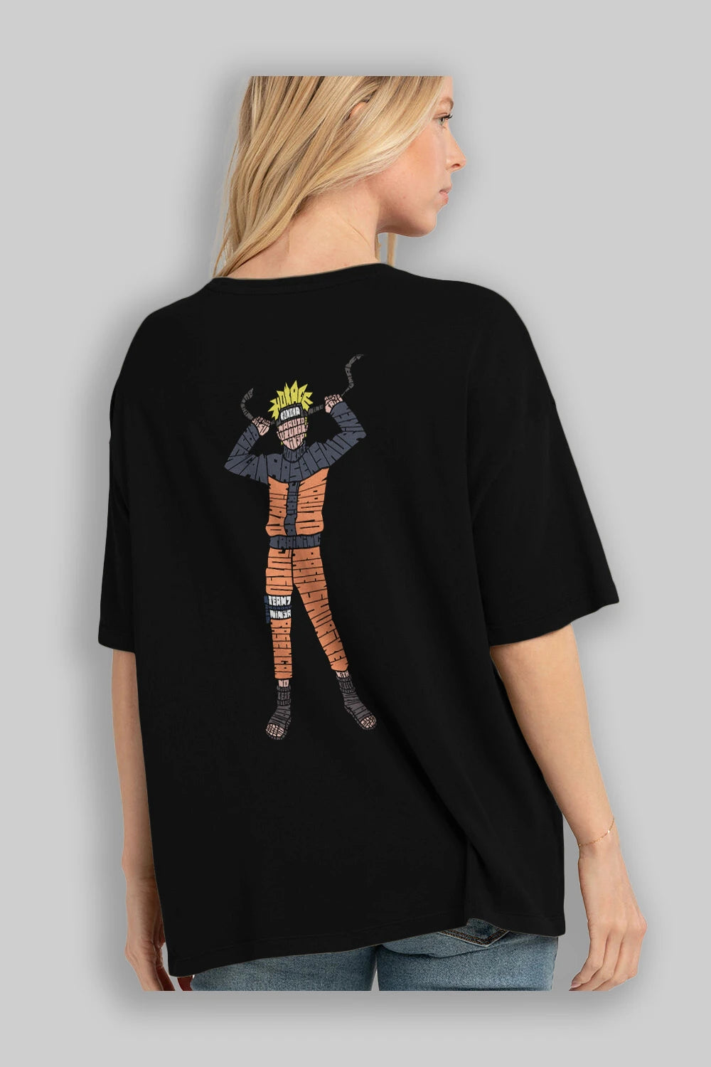 Naruto Arka Baskılı Oversize t-shirt %100 pamuk Erkek Kadın Unisex
