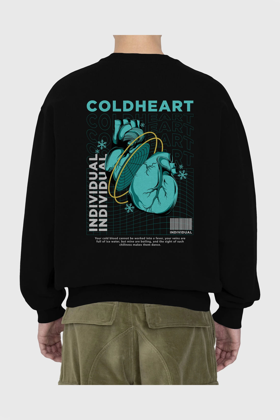 Cold Heart Arka Baskılı Oversize Sweatshirt Erkek Kadın Unisex