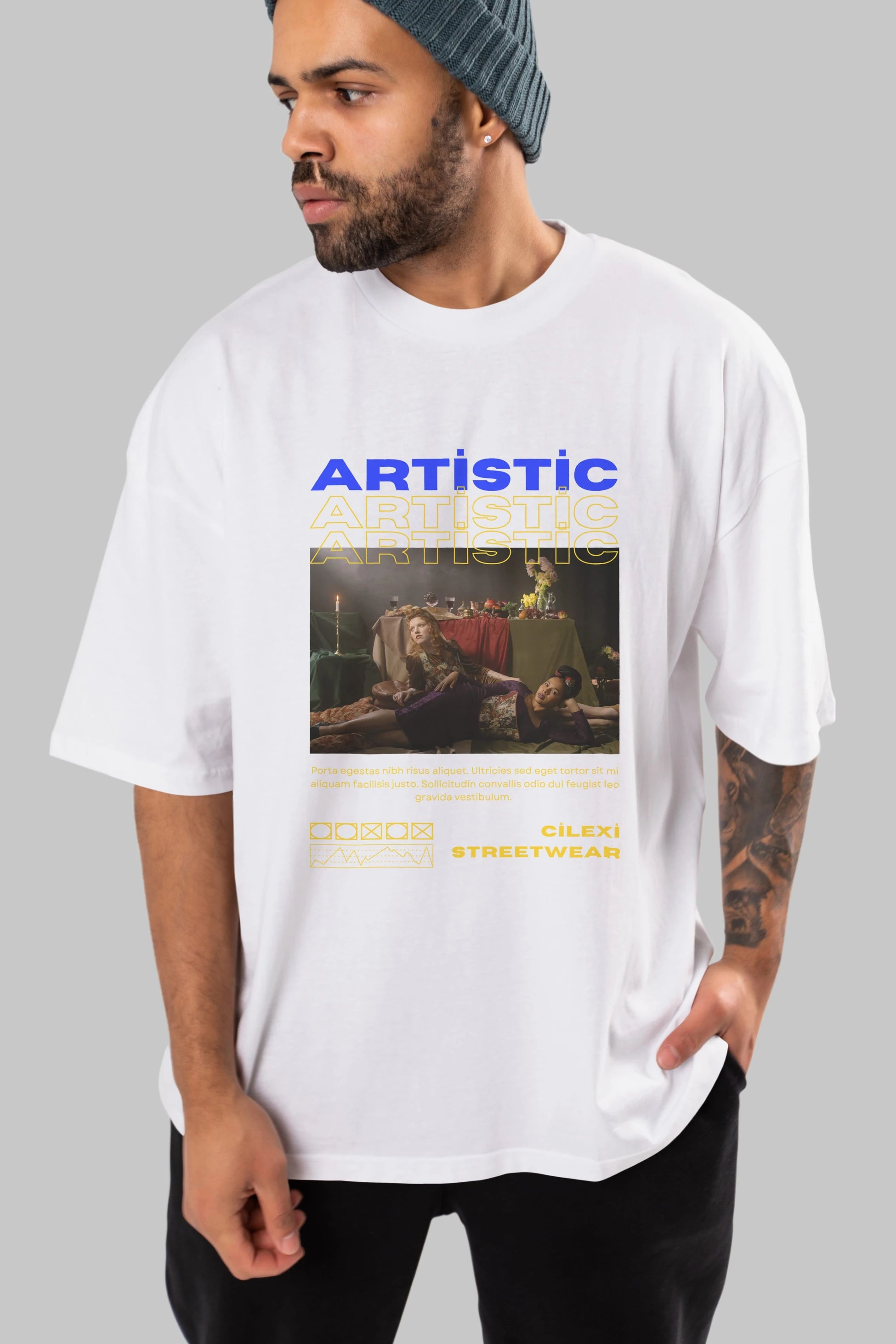 Artistic Yazılı Streetwear Ön Baskılı Oversize t-shirt Erkek Kadın Unisex