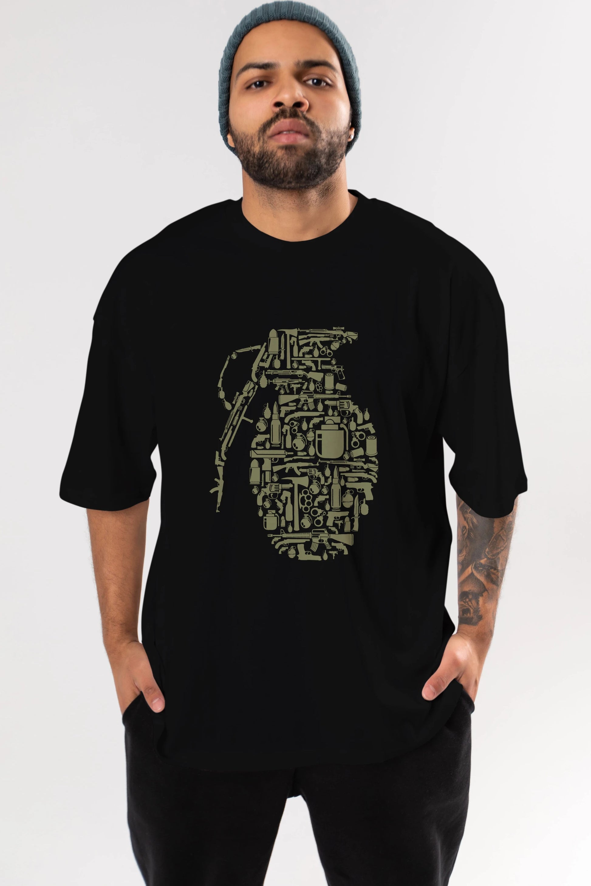 Grenade Ön Baskılı Oversize t-shirt %100 pamuk Erkek Kadın Unisex