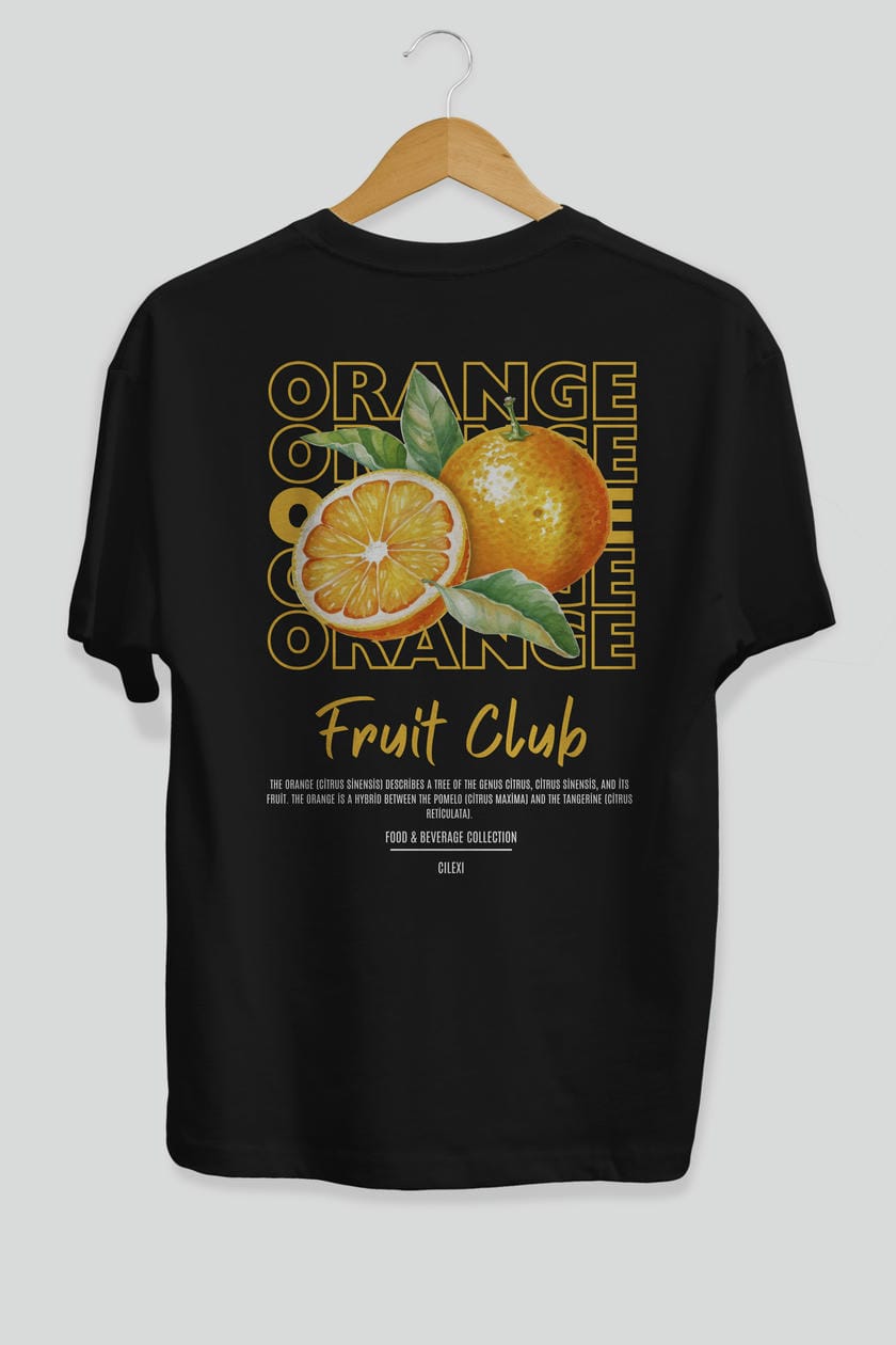 Orange Arka Baskılı Oversize t-shirt Erkek Kadın Pamuk Bisiklet Yaka tişort