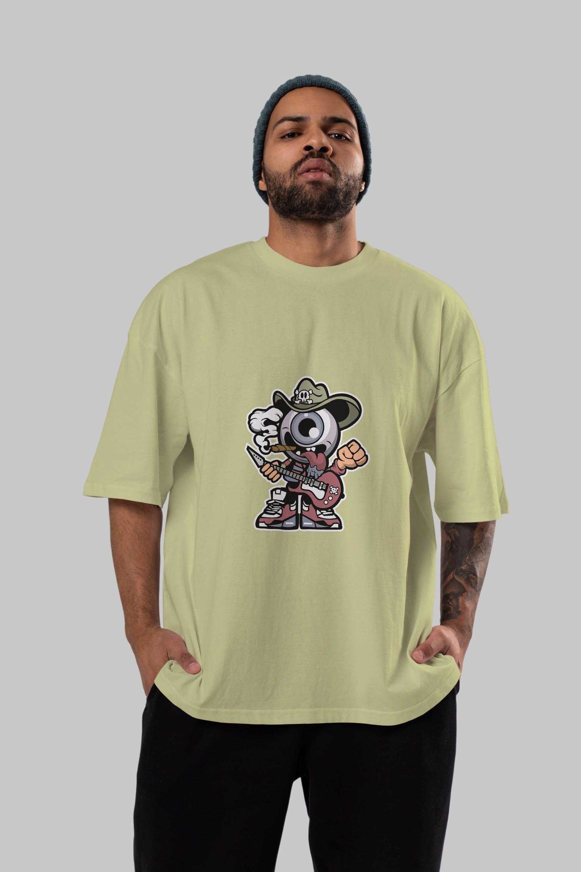 Eyeball Rockstar Cowboy Ön Baskılı Oversize t-shirt Erkek Kadın Unisex %100 Pamuk tişort