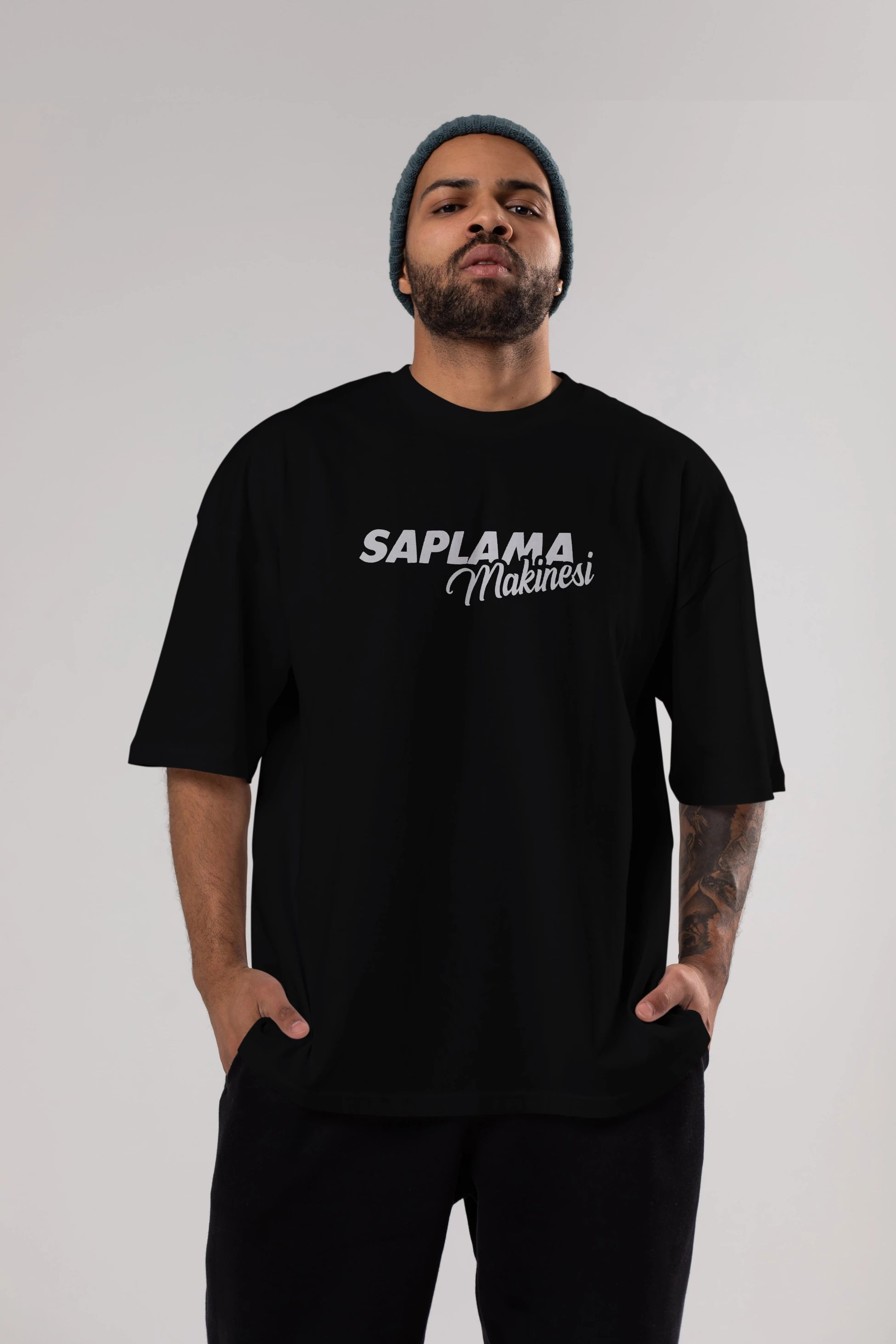 Saplama Makinesi Ön Baskılı Oversize t-shirt %100 pamuk Erkek Kadın Unisex