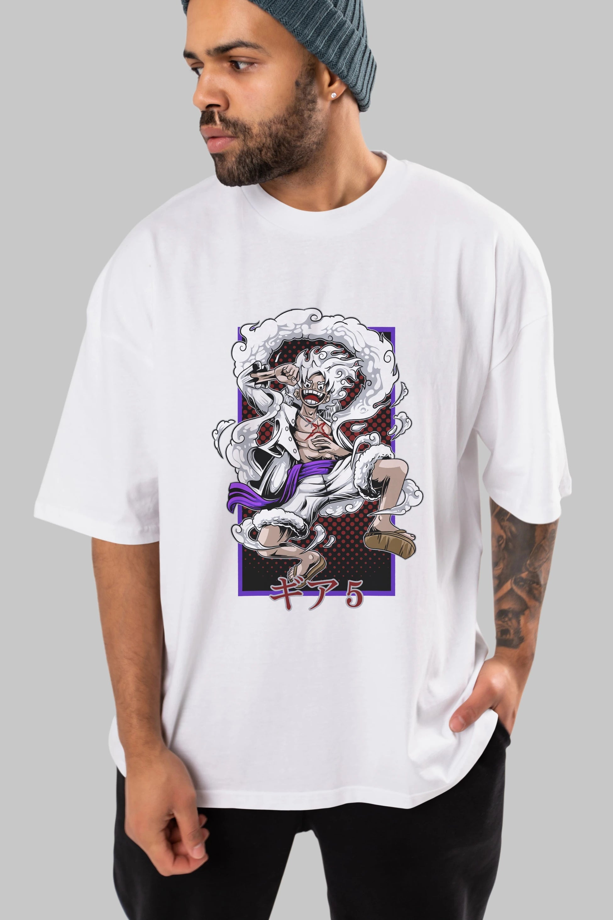 MONKEY D. LUFFY GEAR5 Anime Ön Baskılı Oversize t-shirt %100 pamuk Erkek Kadın Unisex