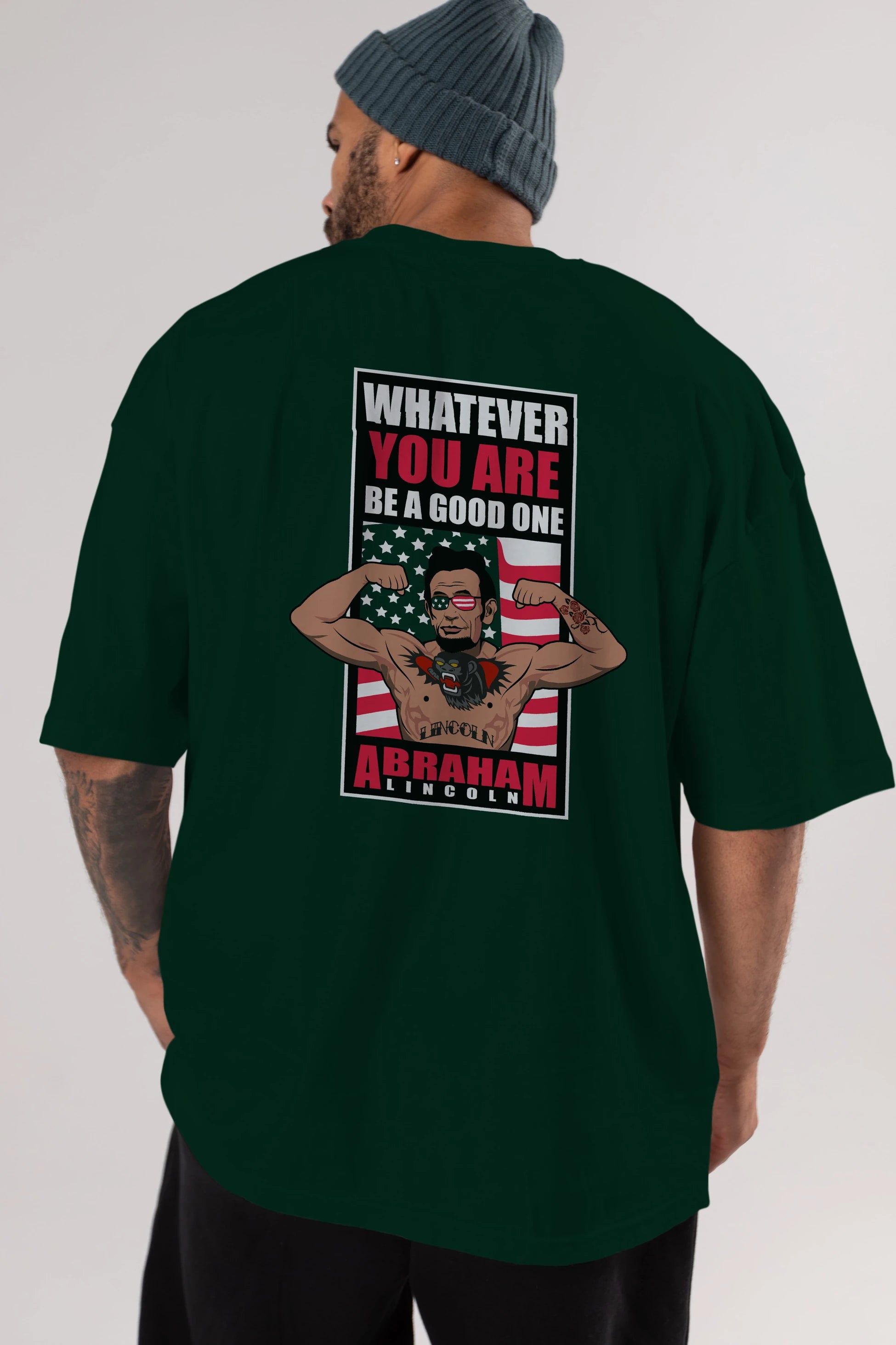 Lincoln Fighter Arka Baskılı Oversize t-shirt Erkek Kadın Unisex %100 Pamuk tişort