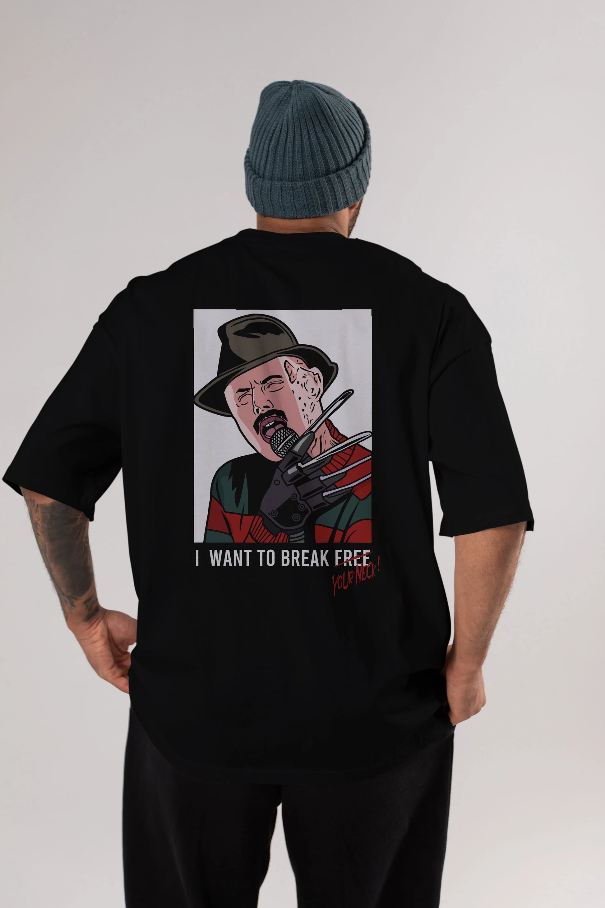 Freddy Merkrueger Arka Baskılı Oversize t-shirt Erkek Kadın Unisex %100 Pamuk tişort
