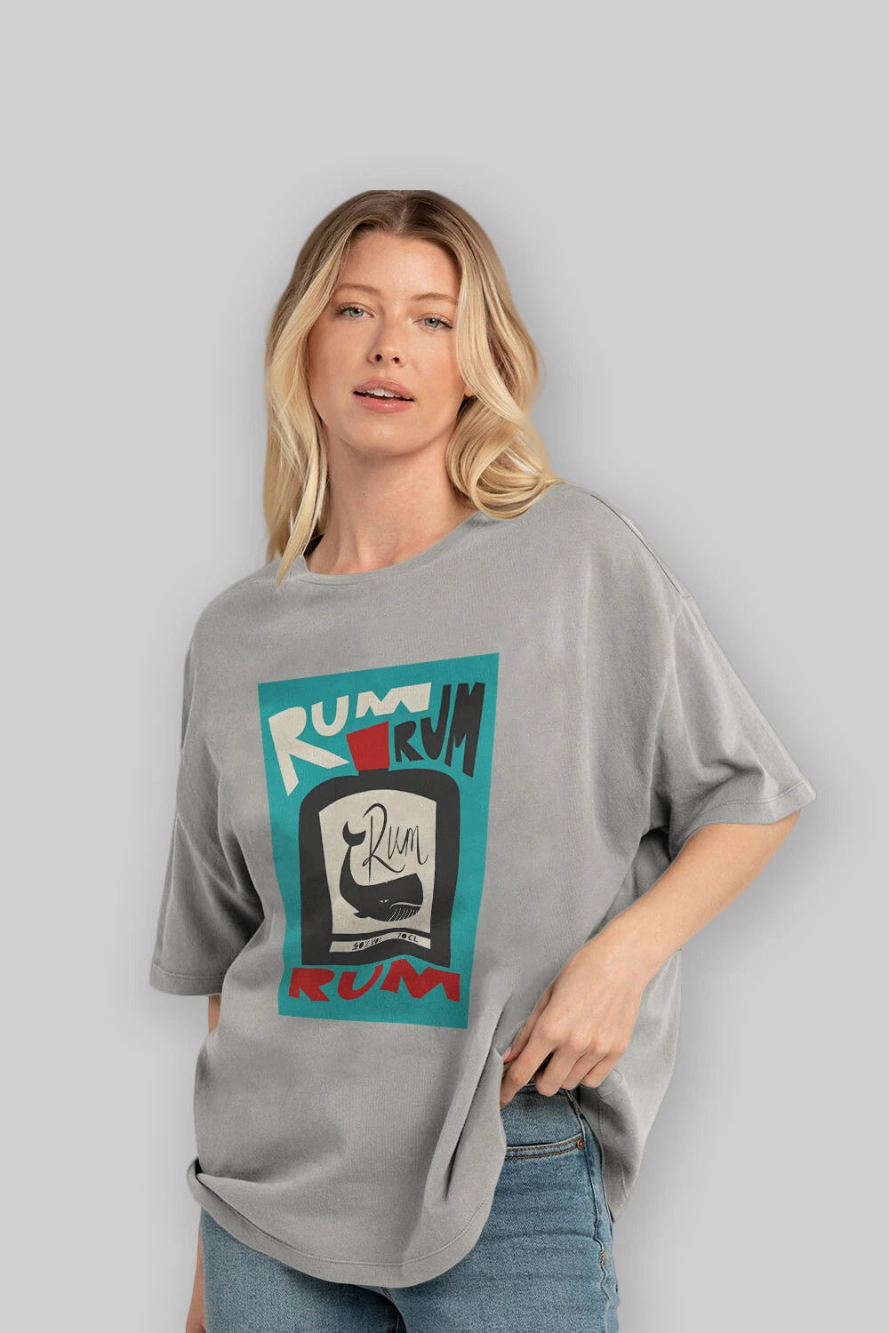 Rum Ön Baskılı Oversize t-shirt Erkek Kadın Unisex %100 Pamuk Bisiklet Yaka tişort