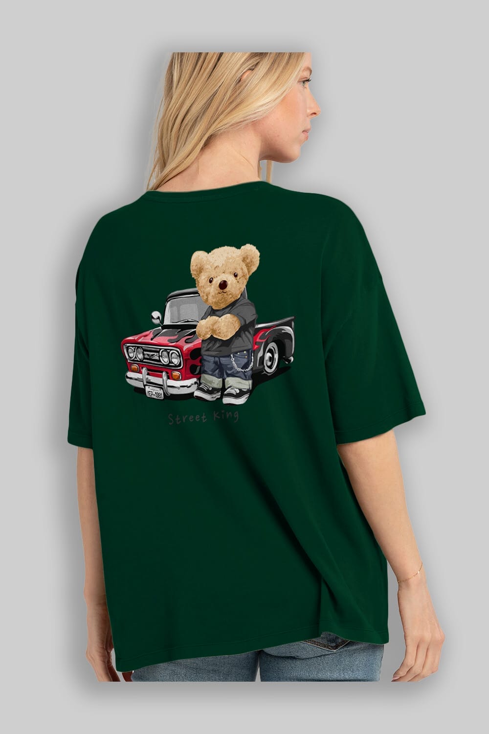 Teddy Bear Street King Arka Baskılı Oversize t-shirt Erkek Kadın Unisex %100 Pamuk