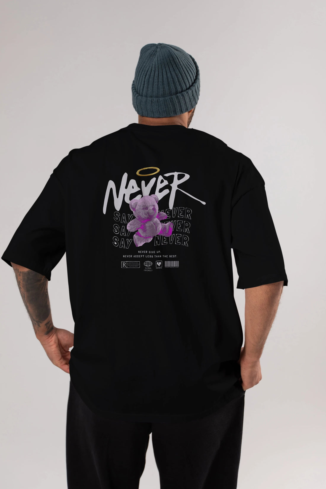 Teddy Bear Never Arka Baskılı Oversize t-shirt Erkek Kadın Unisex