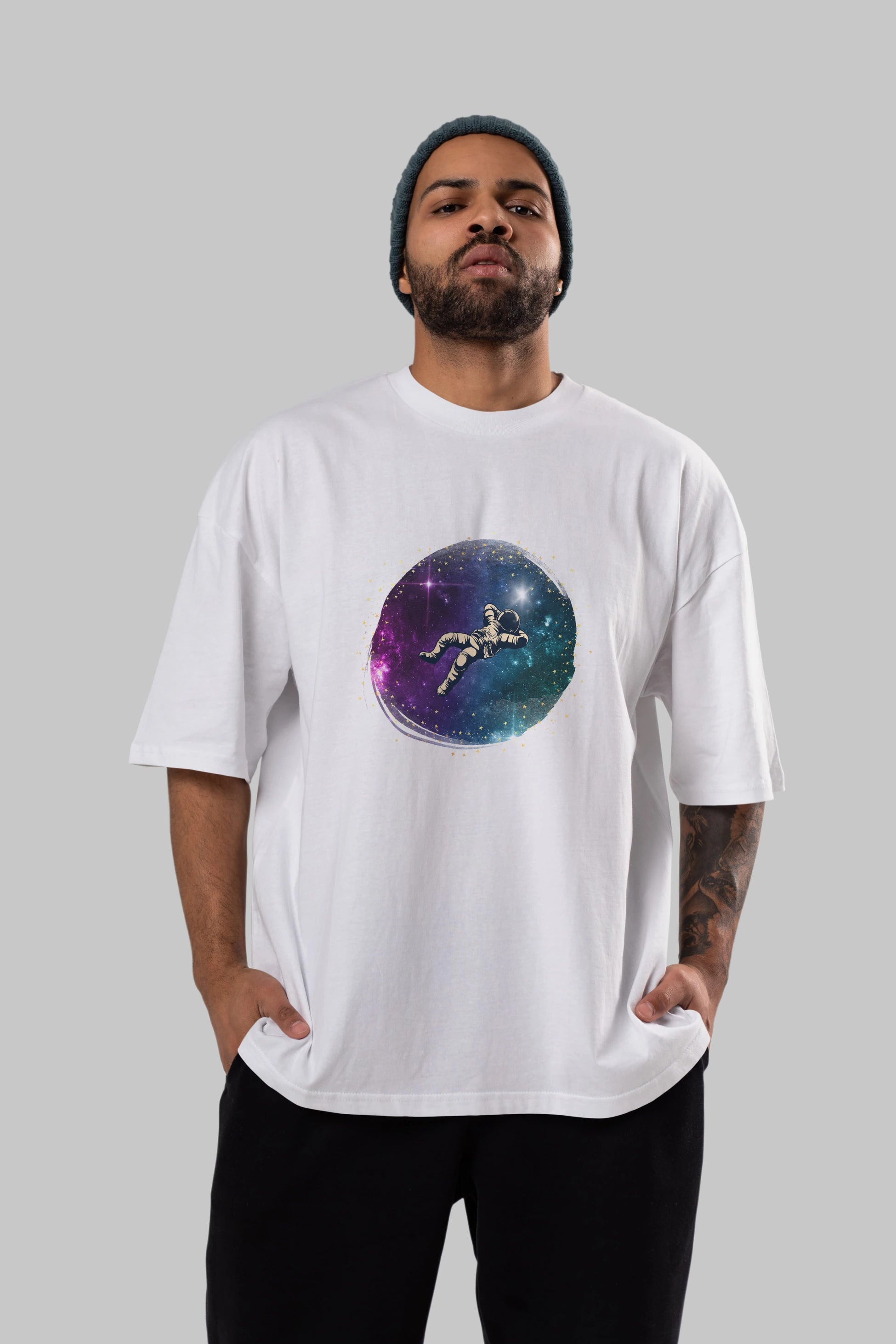 Astronaut in the Galaxy Ön Baskılı Oversize t-shirt Erkek Kadın Unisex