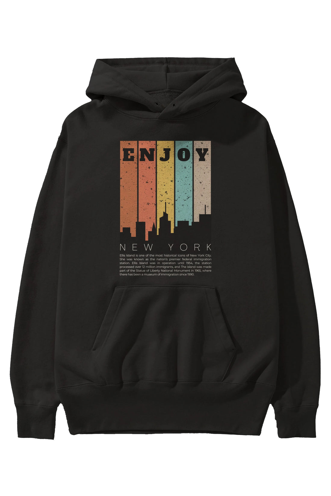 Enjoy New York Yazılı Ön Baskılı Oversize Hoodie Kapüşonlu Sweatshirt Erkek Kadın Unisex