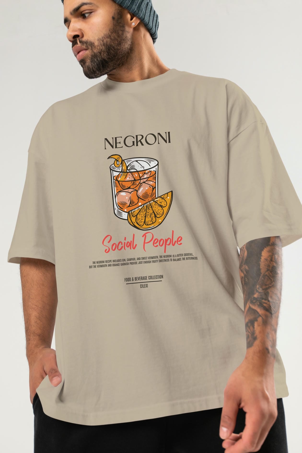 Negroni Kokteyl Serisi ön Baskılı Oversize t-shirt Erkek Kadın %100 Pamuk Bisiklet Yaka tişort