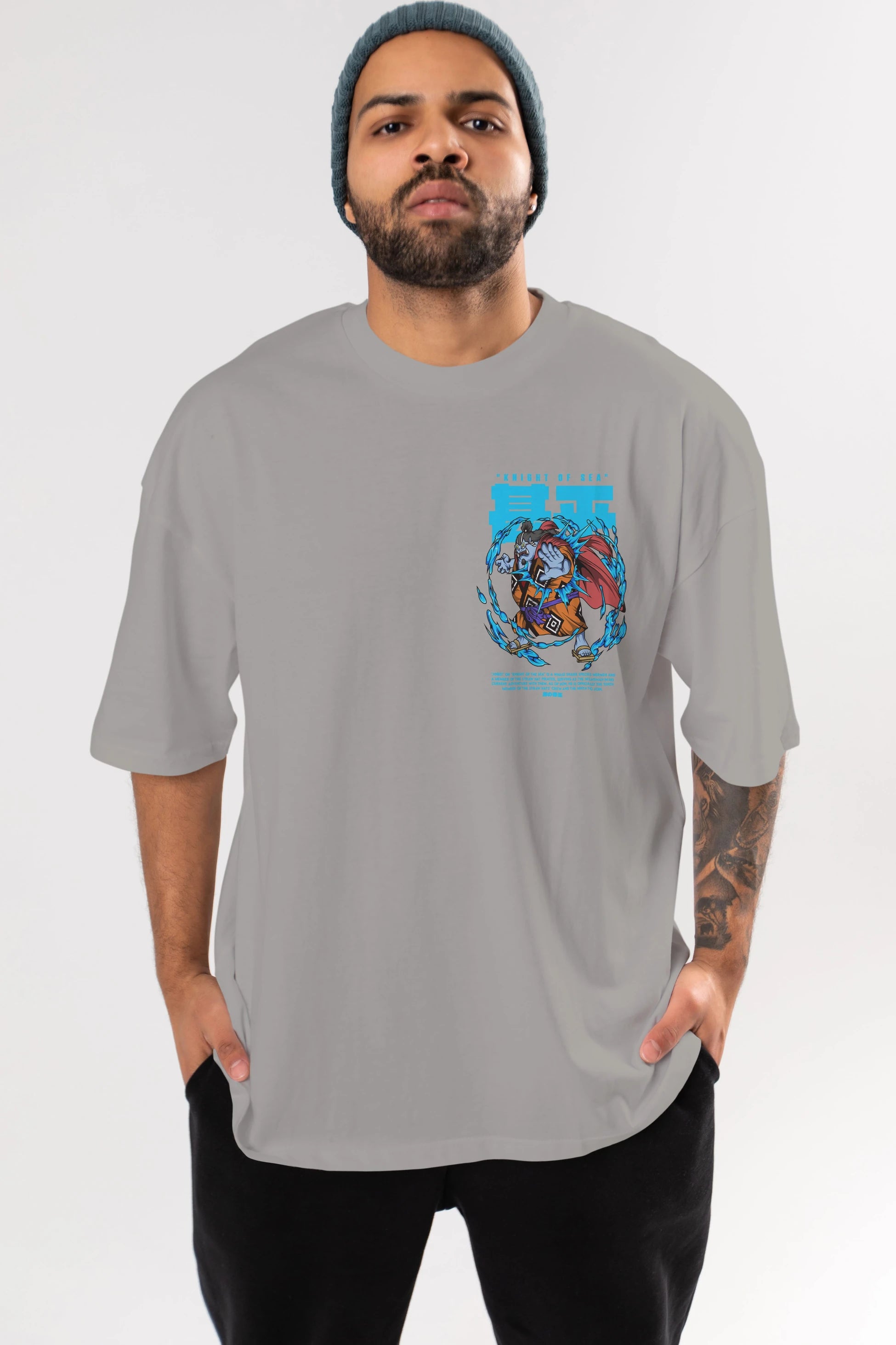 Jinbei Ön Sol Baskılı Oversize t-shirt Erkek Kadın Unisex %100 Pamuk Bisiklet Yaka tişort