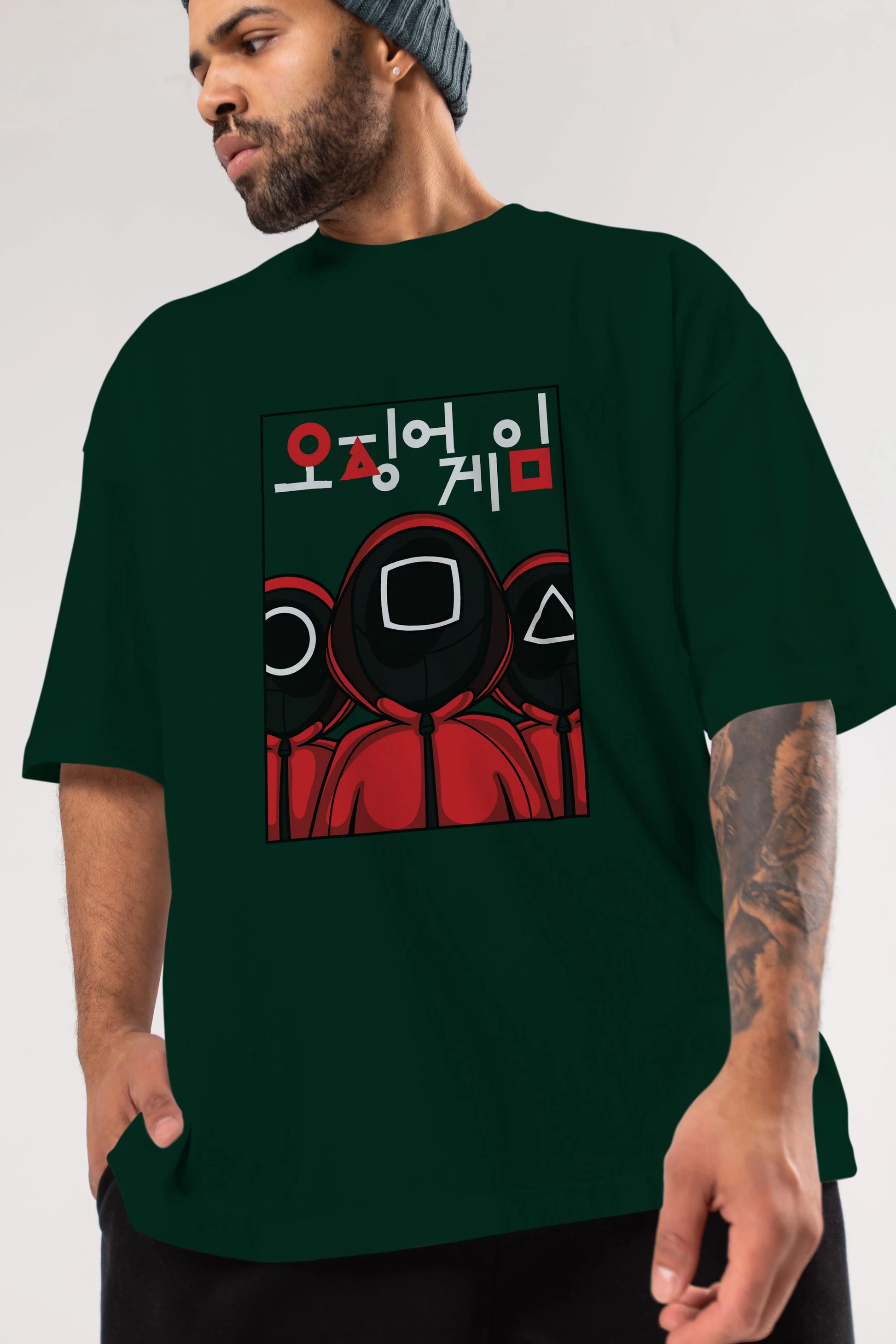 Squid Game (7) Ön Baskılı Oversize t-shirt Erkek Kadın Unisex %100 Pamuk Bisiklet Yaka tişort