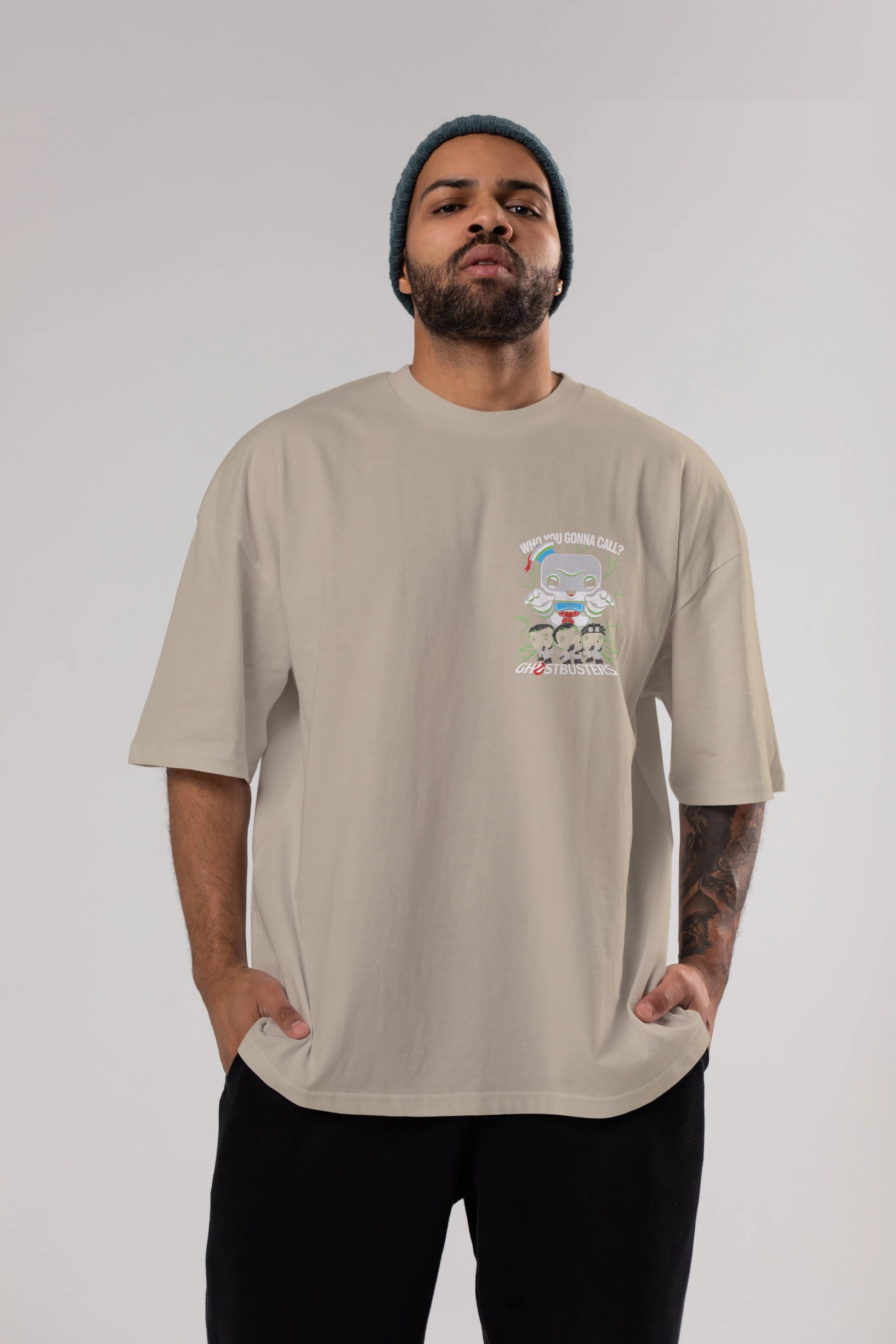 Ghostbusters Ön Sol Baskılı Oversize t-shirt Erkek Kadın Unisex %100 Pamuk Bisiklet Yaka tişort