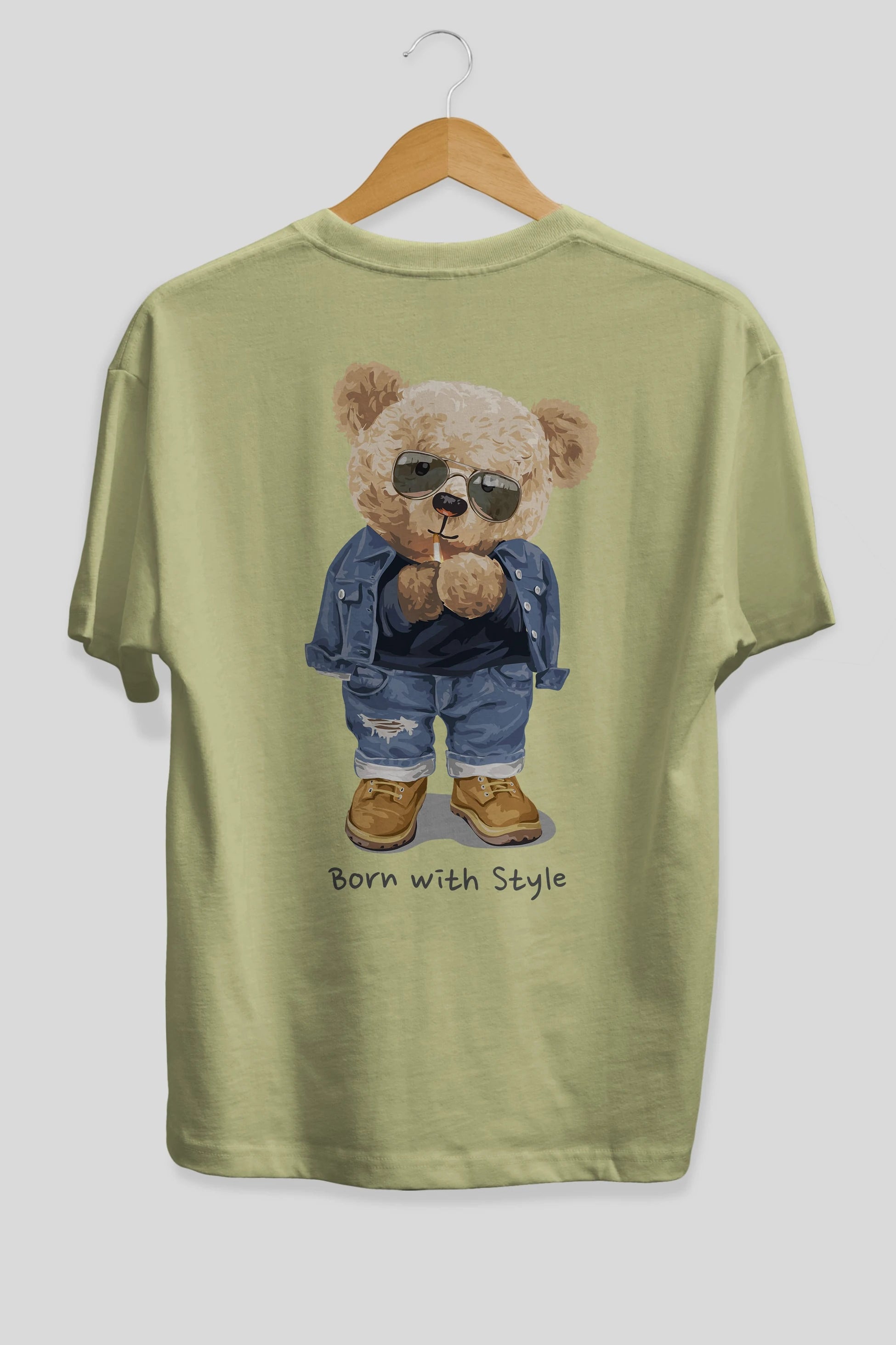Teddy Bear Born With Style Arka Baskılı Oversize t-shirt Erkek Kadın Unisex %100 Pamuk