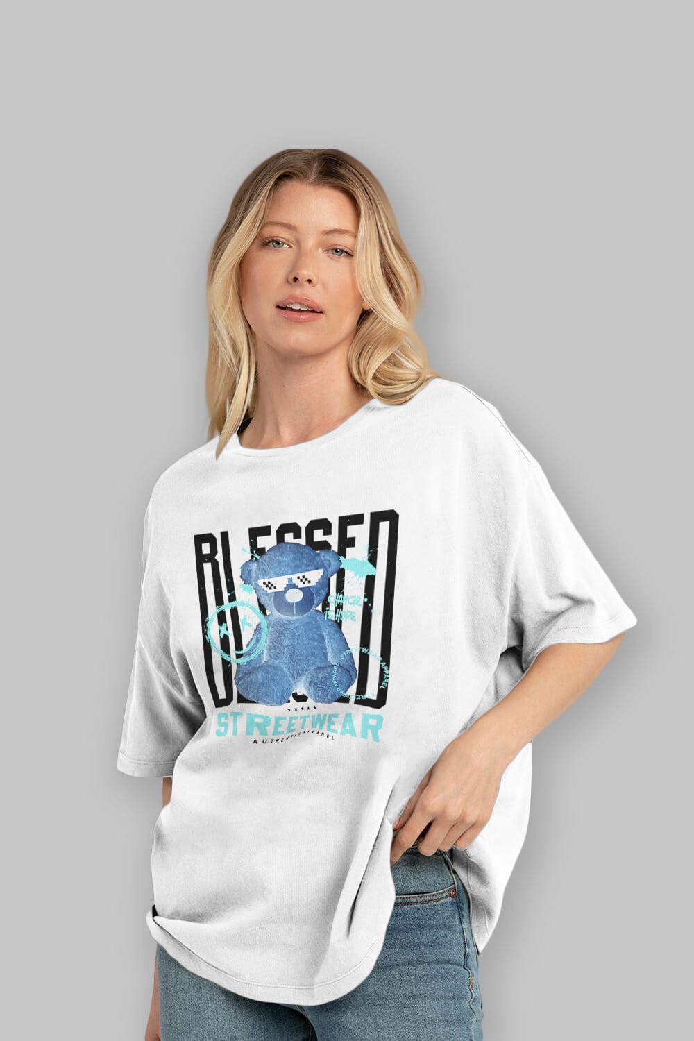 Blessed Bear Ön Baskılı Oversize t-shirt Erkek Kadın Unisex