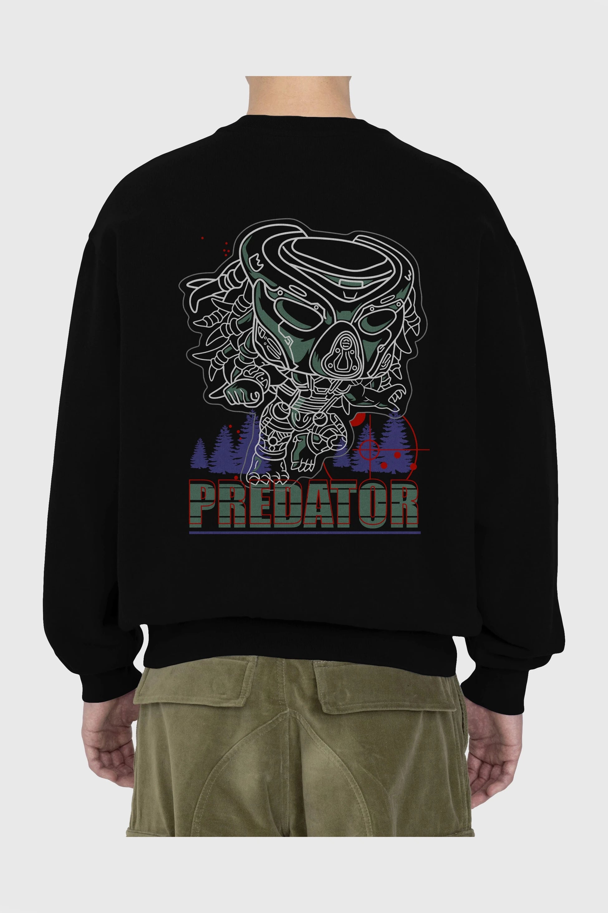 Predator Arka Baskılı Oversize Sweatshirt Erkek Kadın Unisex