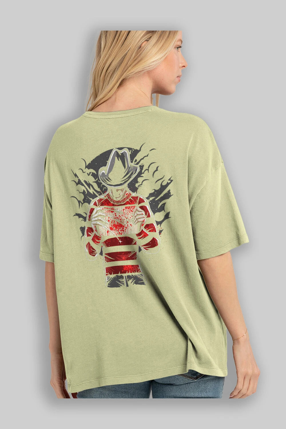 Freddy Will Kill For Food Arka Baskılı Oversize t-shirt Erkek Kadın Unisex %100 Pamuk