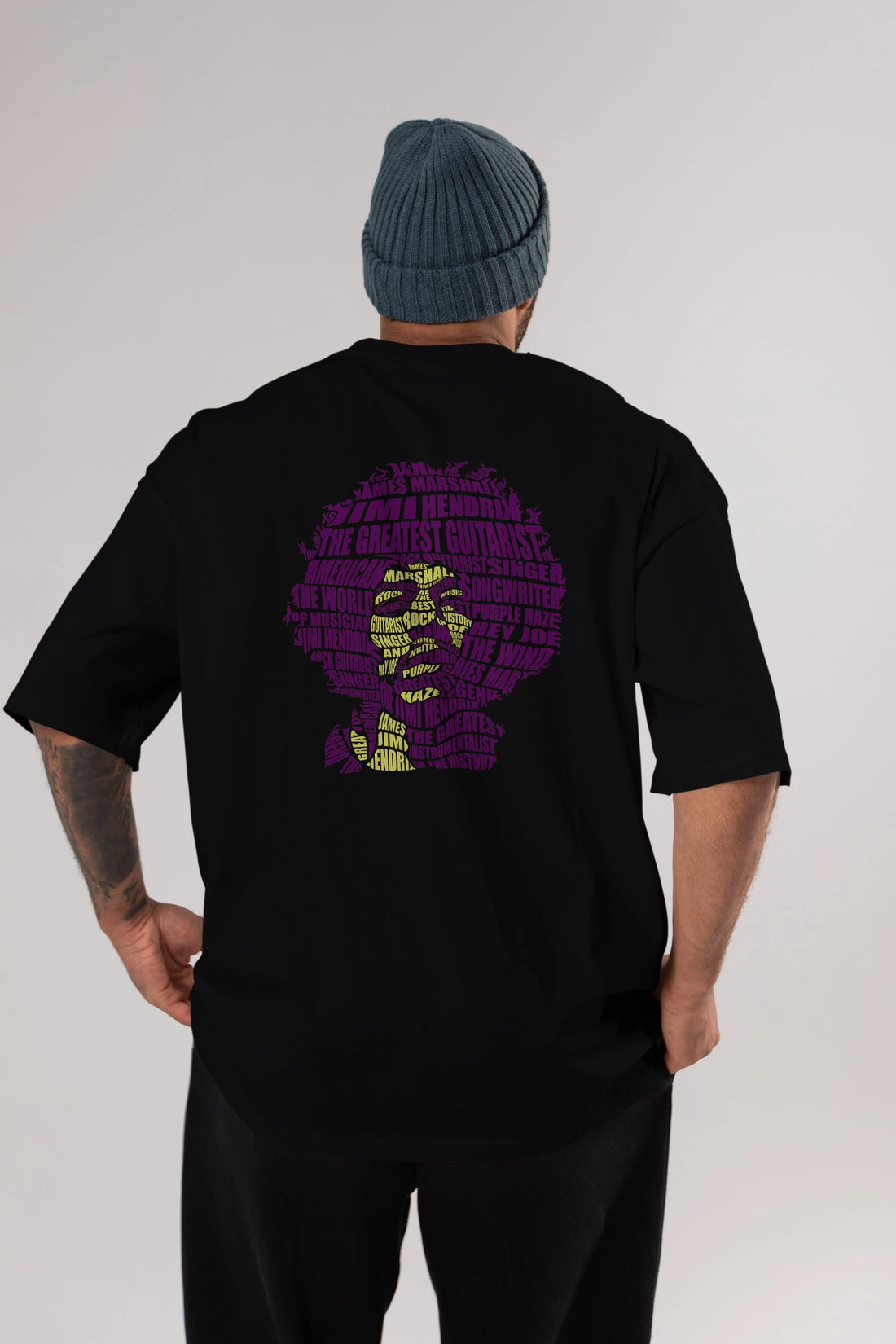 Jimmy Hendrix Calligram Arka Baskılı Oversize t-shirt %100 pamuk Erkek Kadın Unisex
