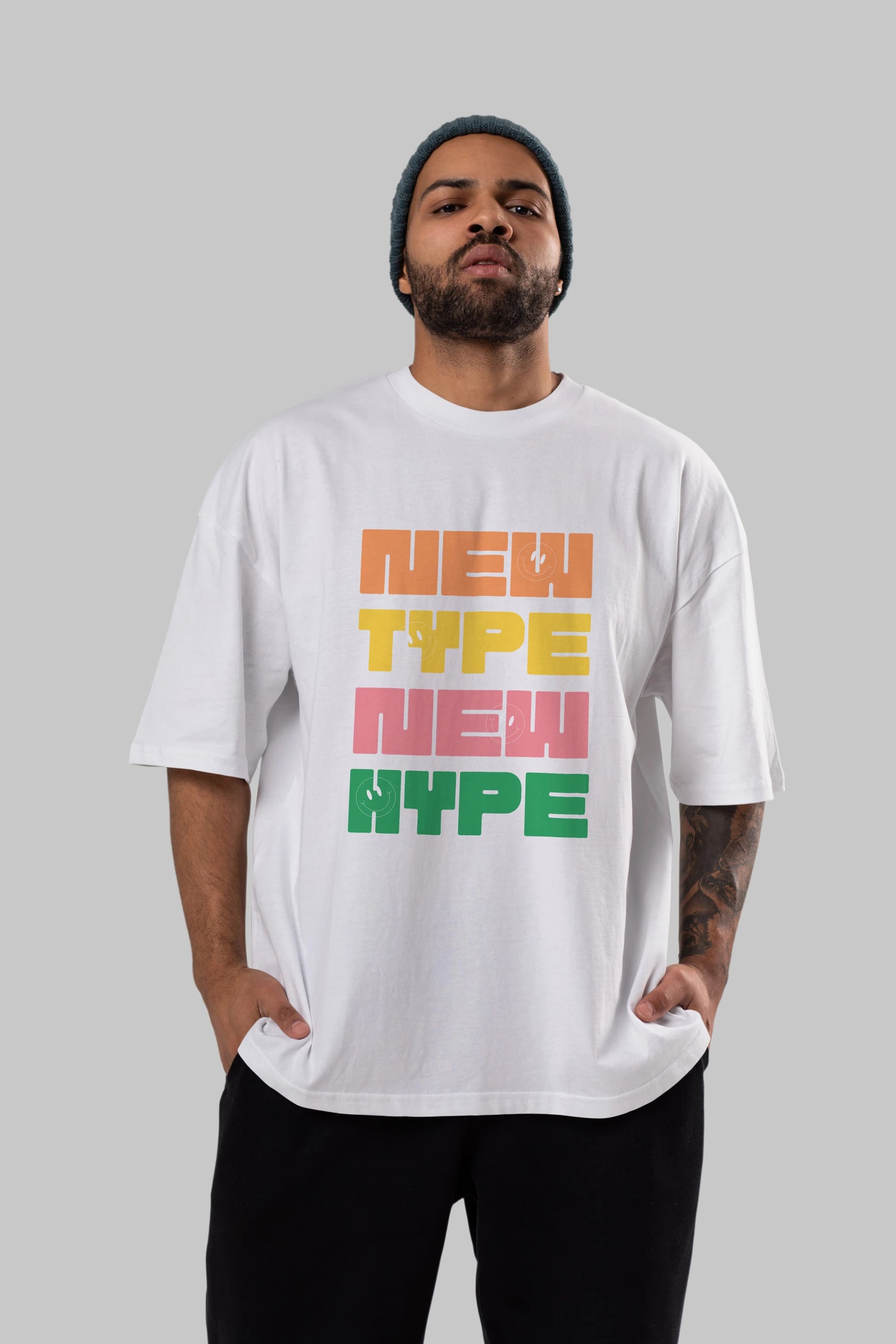 New Type New Hype Yazılı Ön Baskılı Oversize t-shirt Erkek Kadın Unisex