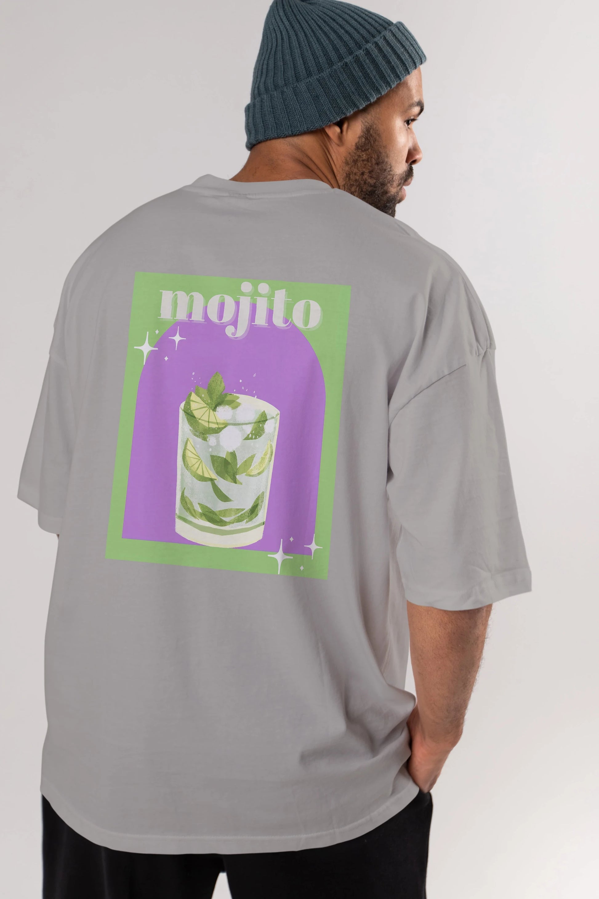 Mojito 3 Arka Baskılı Oversize t-shirt Erkek Kadın Unisex %100 Pamuk Bisiklet Yaka tişort