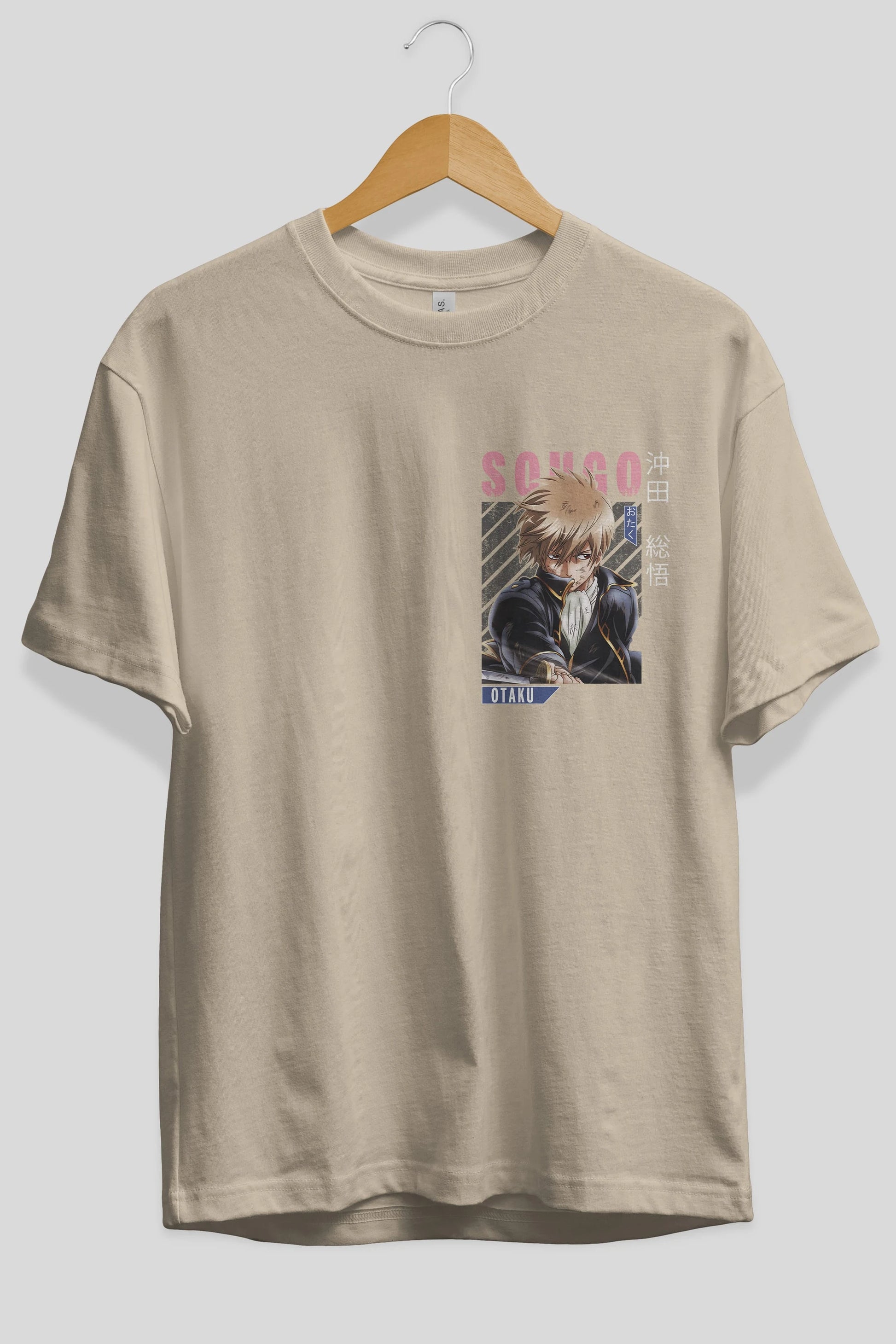 Sougo Okita GINTAMA Ön Sol Baskılı Oversize t-shirt Erkek Kadın Unisex %100 Pamuk Bisiklet Yaka tişort