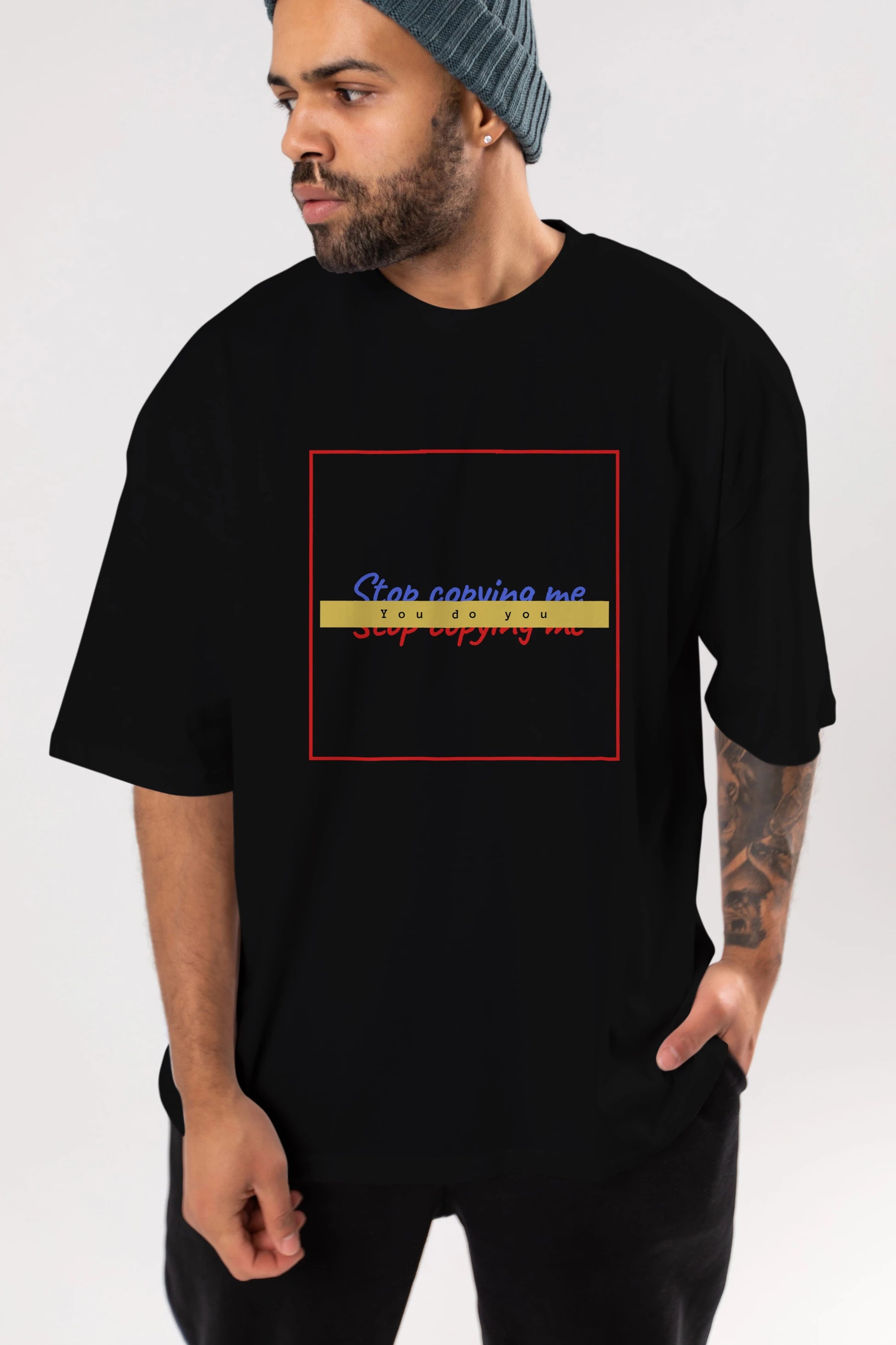 Stop Copying Me Ön Baskılı Oversize t-shirt Erkek Kadın Unisex