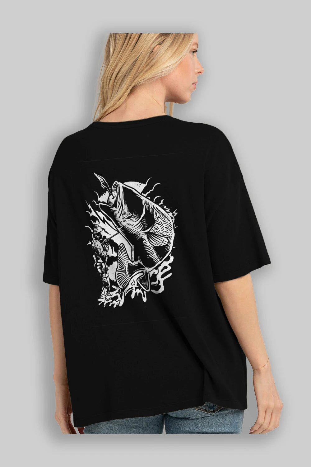 Fisherman Arka Baskılı Oversize t-shirt Erkek Kadın Unisex %100 Pamuk