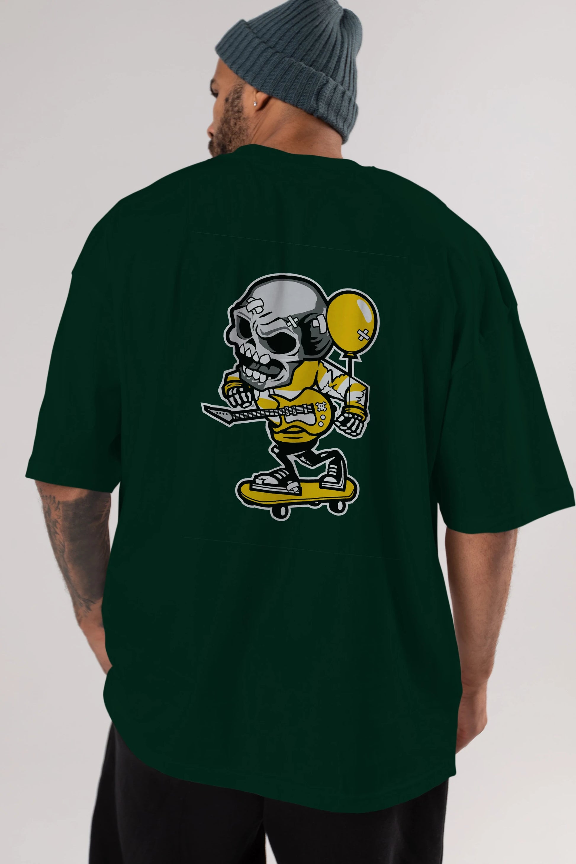 Skull Skater Arka Baskılı Oversize t-shirt Erkek Kadın Unisex %100 Pamuk tişort