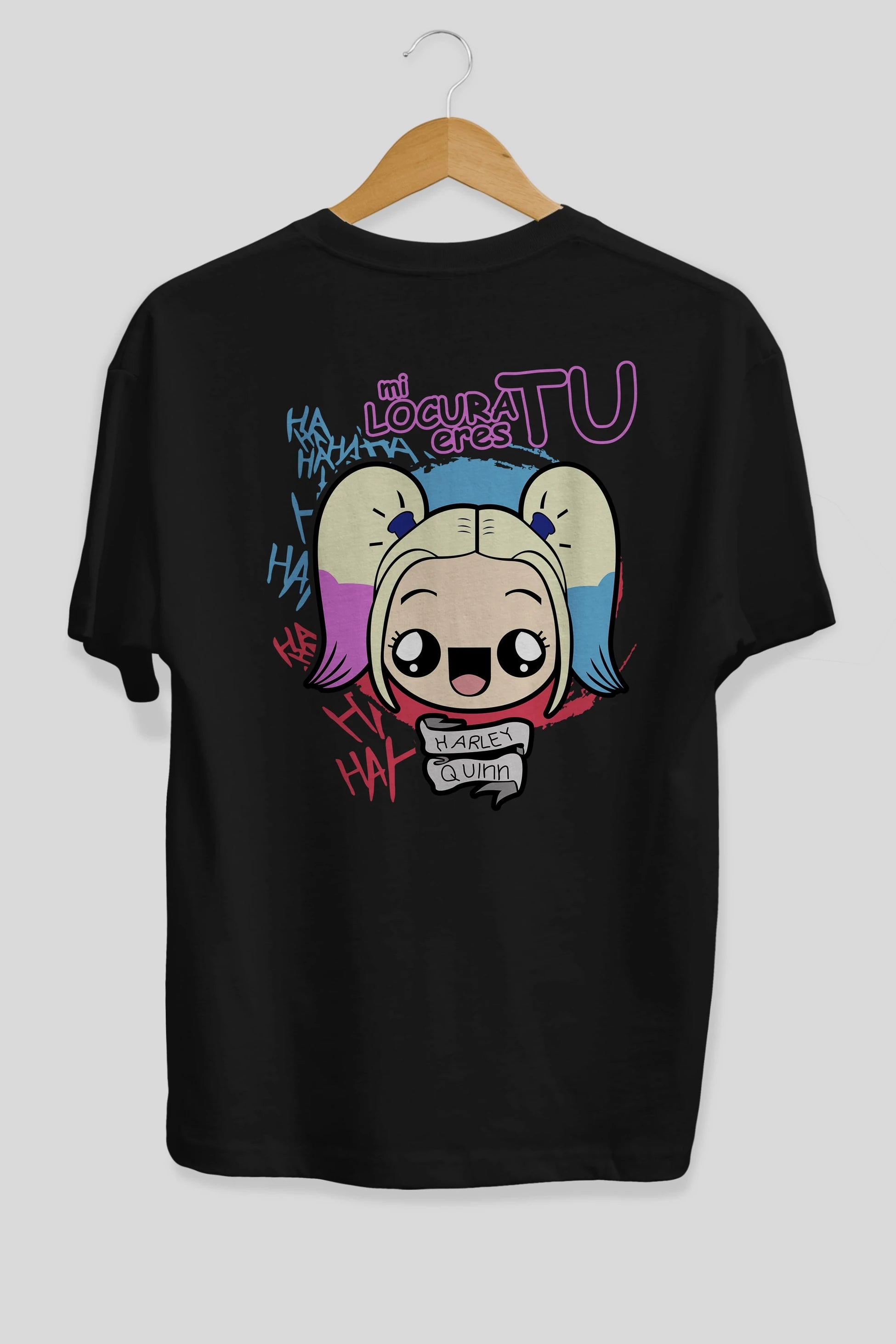 Harley Quinn Arka Baskılı Oversize t-shirt Erkek Kadın Unisex %100 Pamuk Bisiklet Yaka tişort