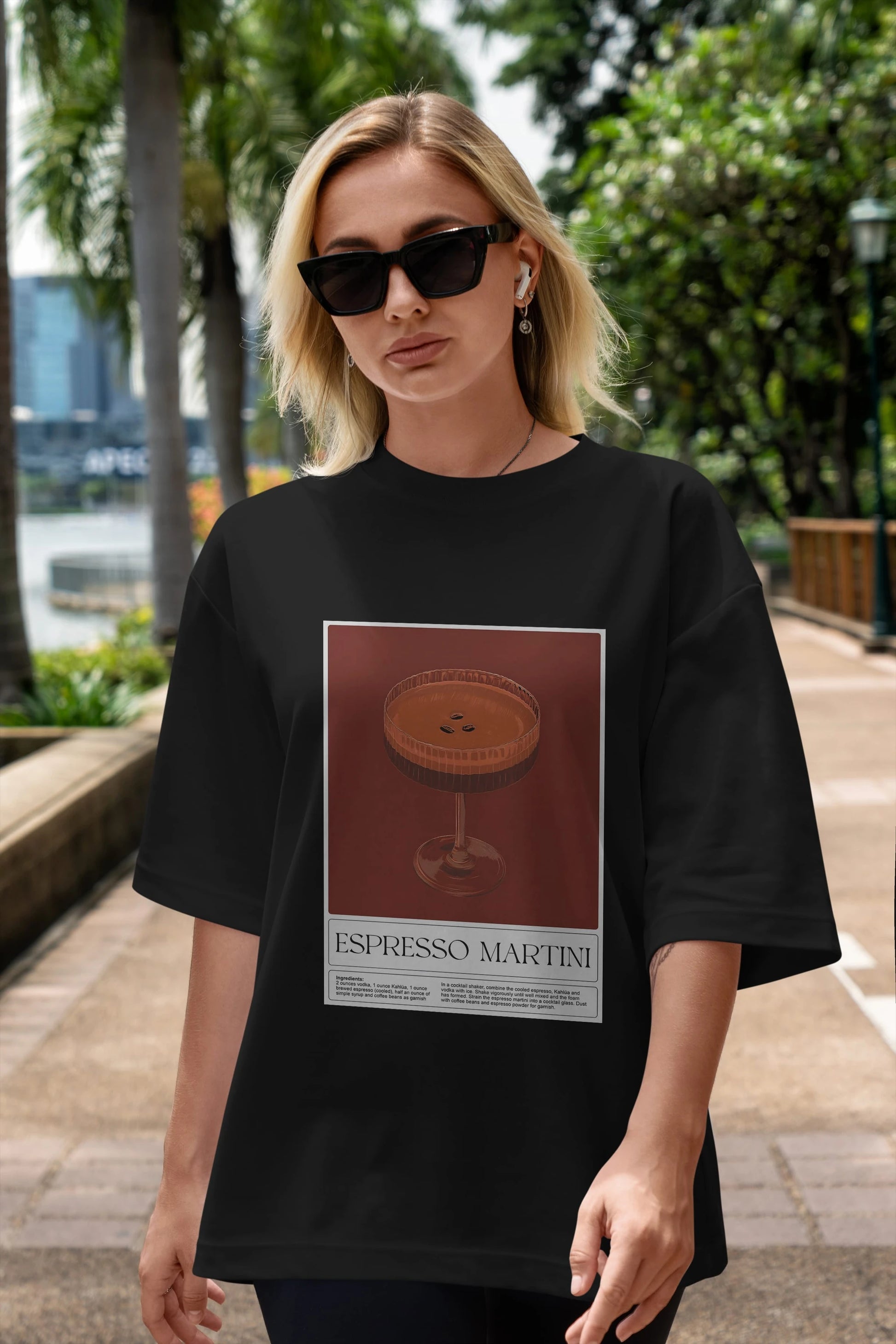 Espresso Martini Ön Baskılı Oversize t-shirt Erkek Kadın Unisex %100 Pamuk Bisiklet Yaka tişort