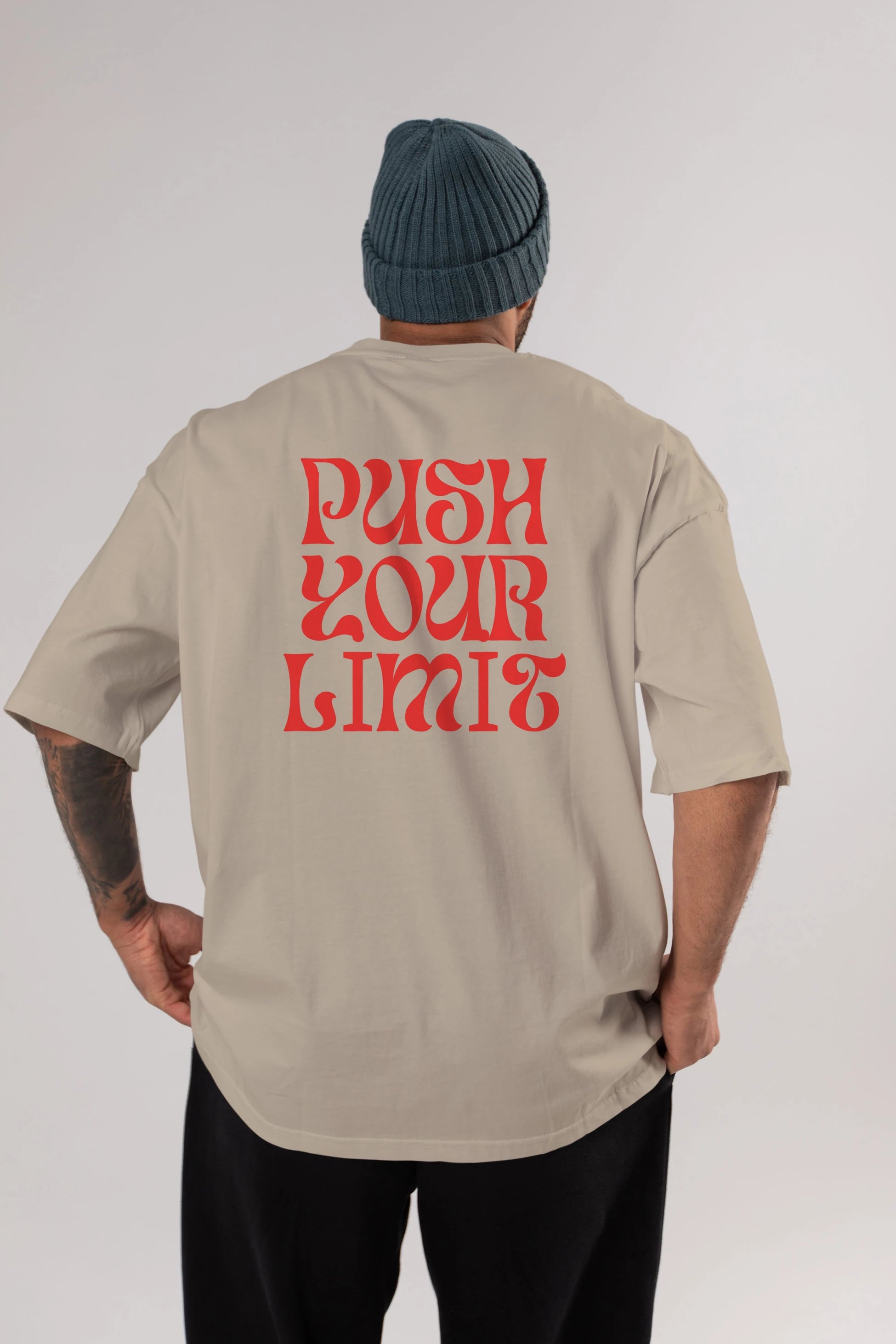 Push Your Limit Yazılı 2 Arka Baskılı Oversize t-shirt Erkek Kadın Unisex