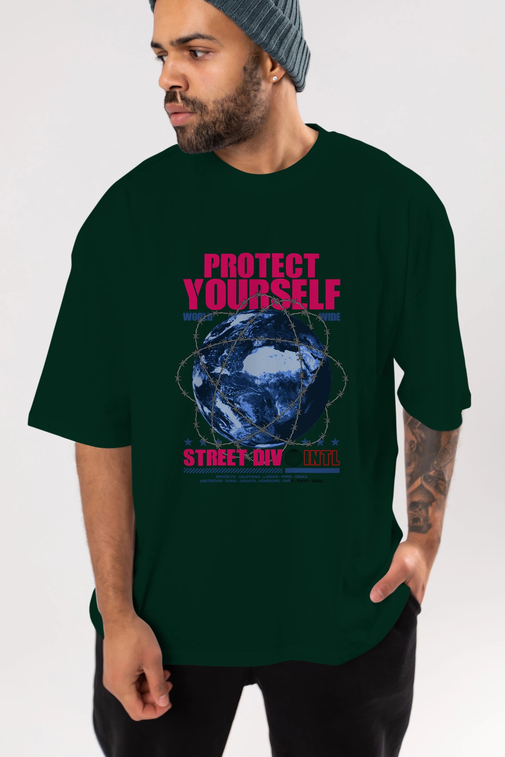 Protect Yourself Ön Baskılı Oversize t-shirt Erkek Kadın Unisex