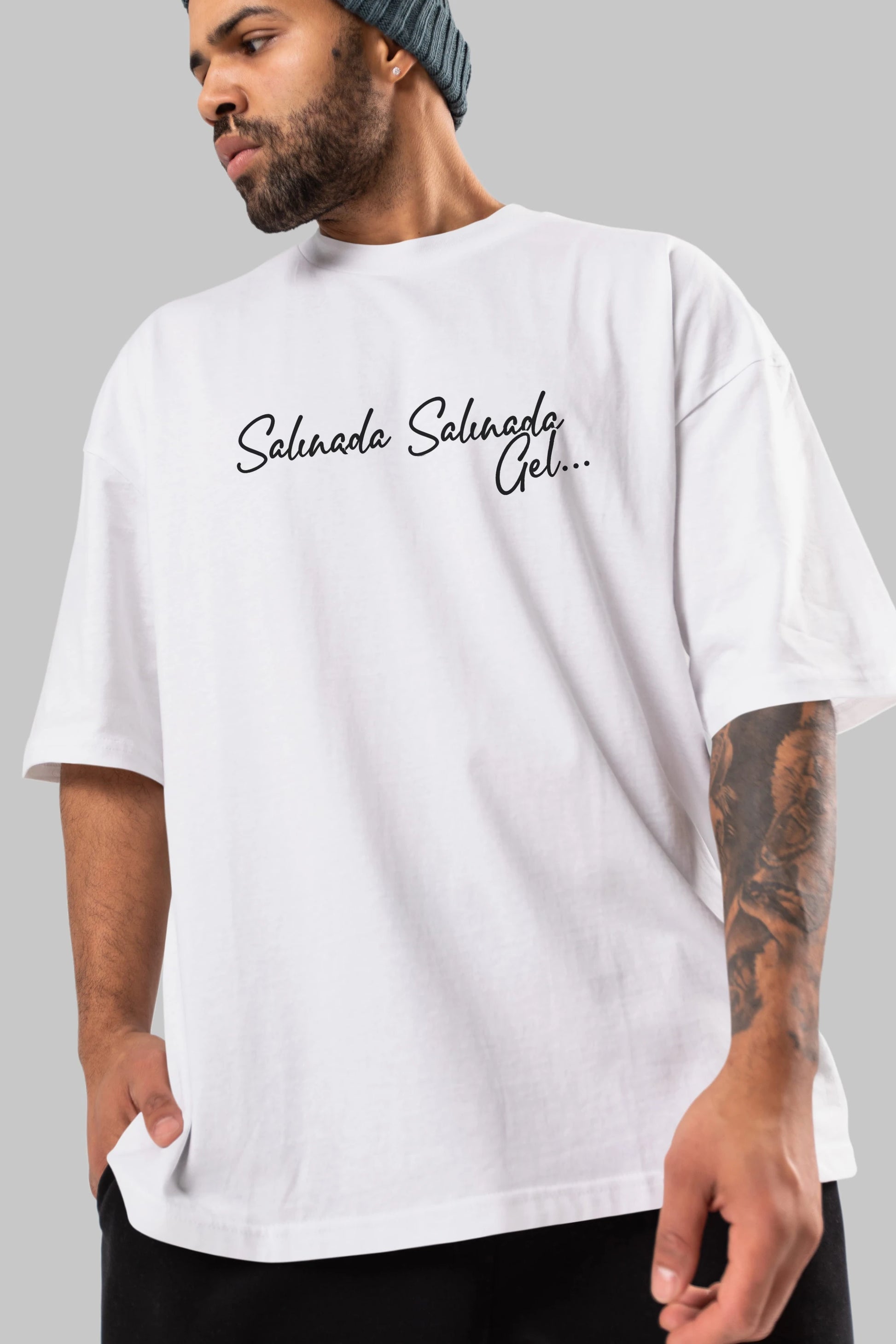 Salınada Salına Gel Ön Baskılı Oversize t-shirt %100 pamuk Erkek Kadın Unisex