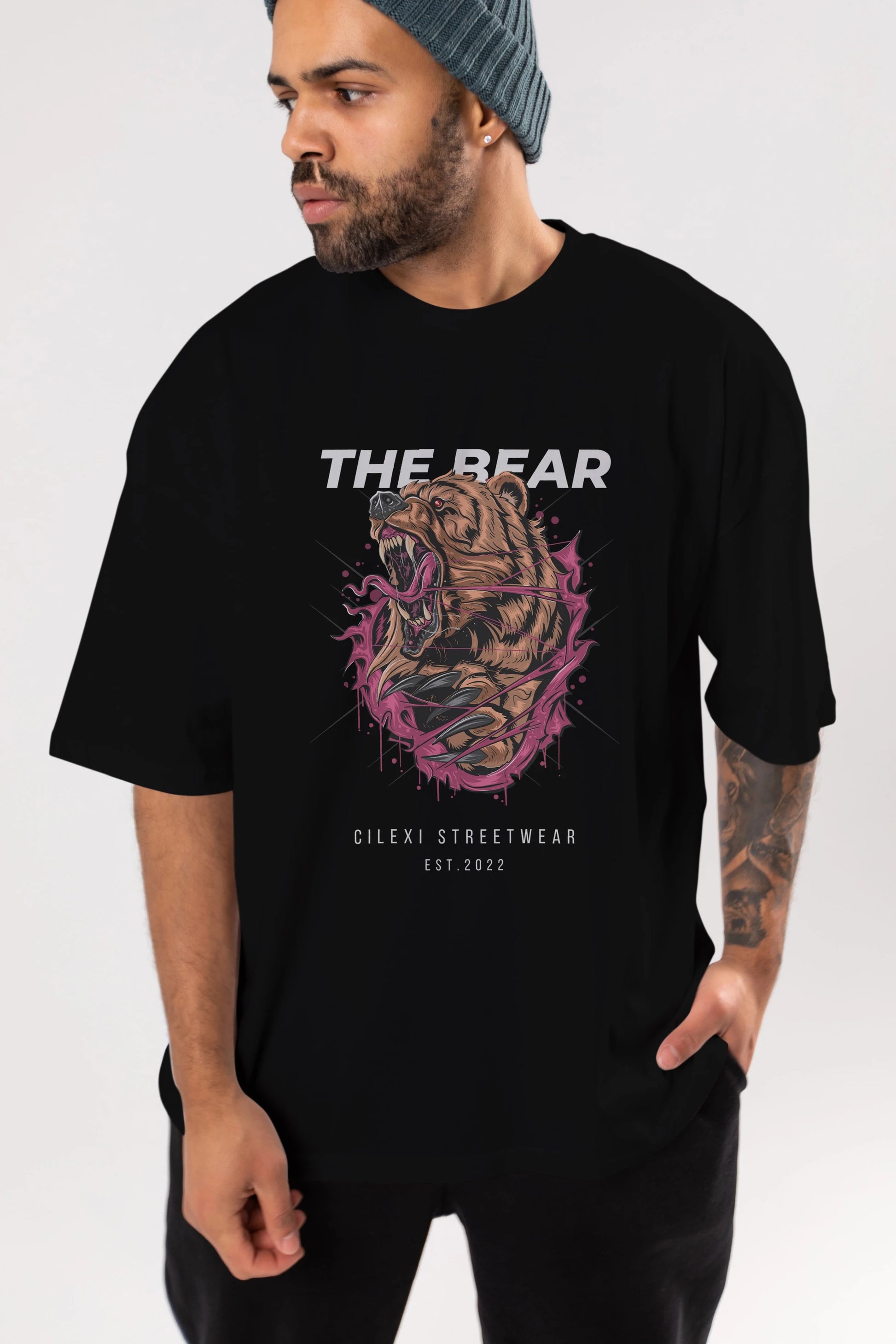 The Bear Ön Baskılı Oversize t-shirt Erkek Kadın Unisex %100 Pamuk