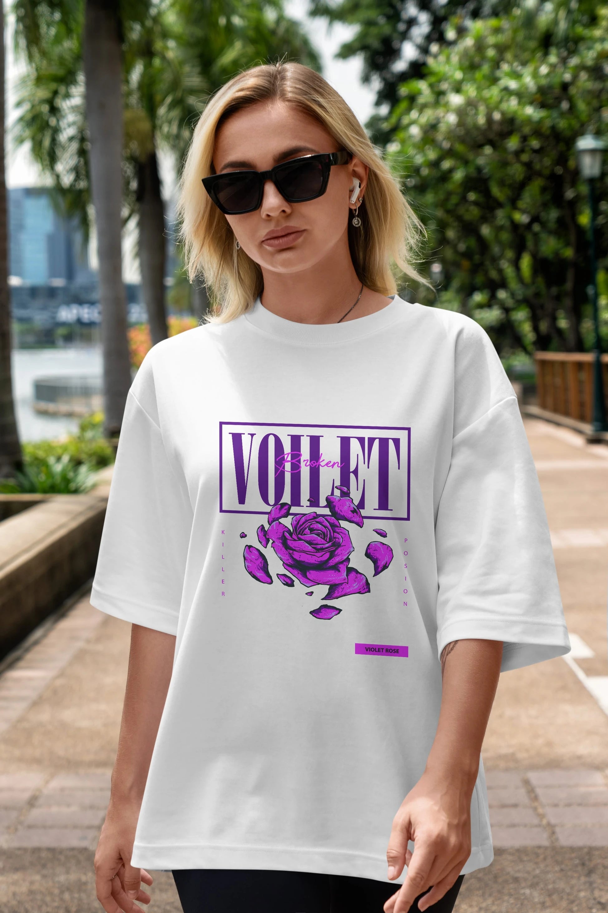 Voilet Broken Ön Baskılı Oversize t-shirt Erkek Kadın Unisex