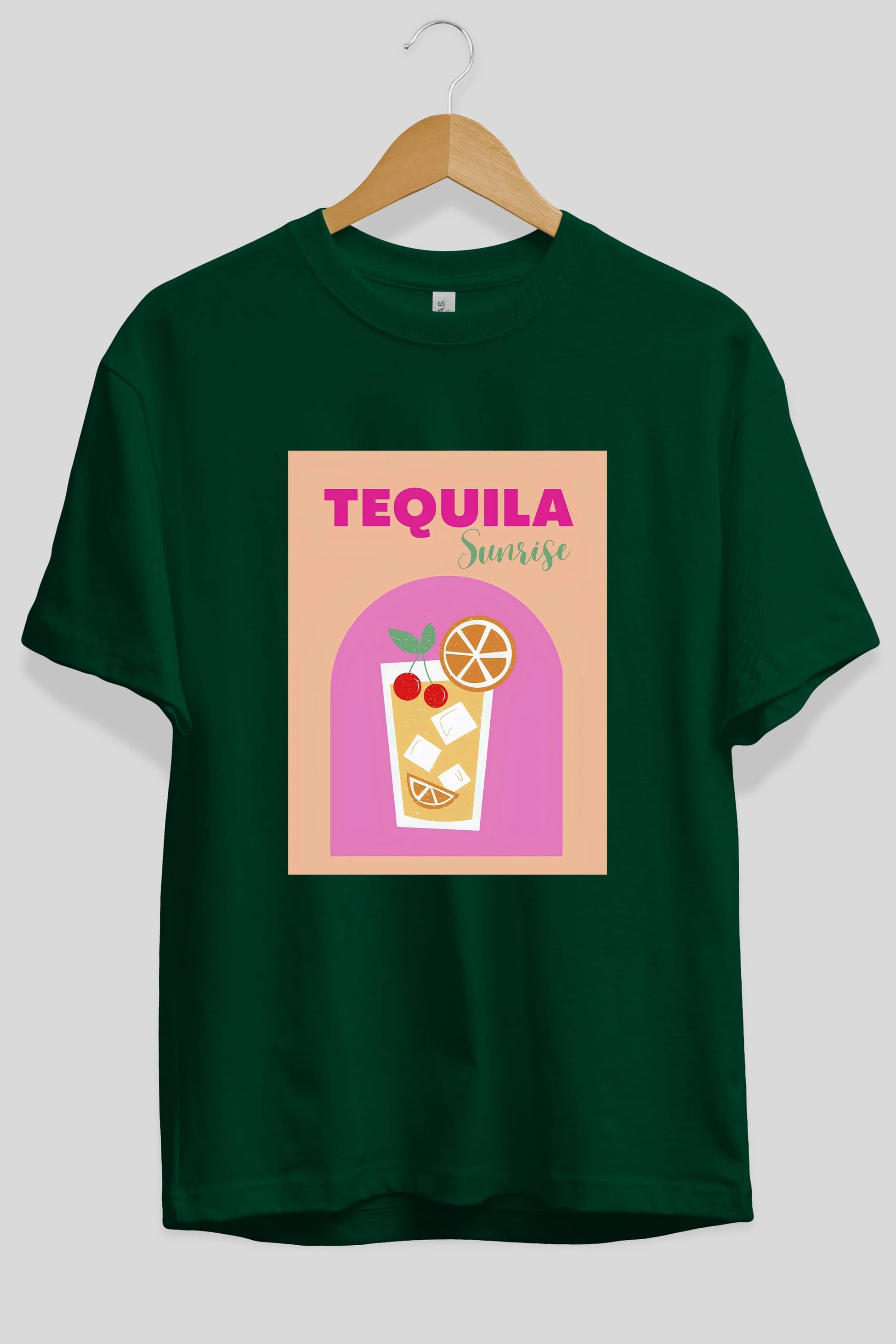 Tequila Sunrise 2 Ön Baskılı Oversize t-shirt Erkek Kadın Unisex %100 Pamuk Bisiklet Yaka tişort