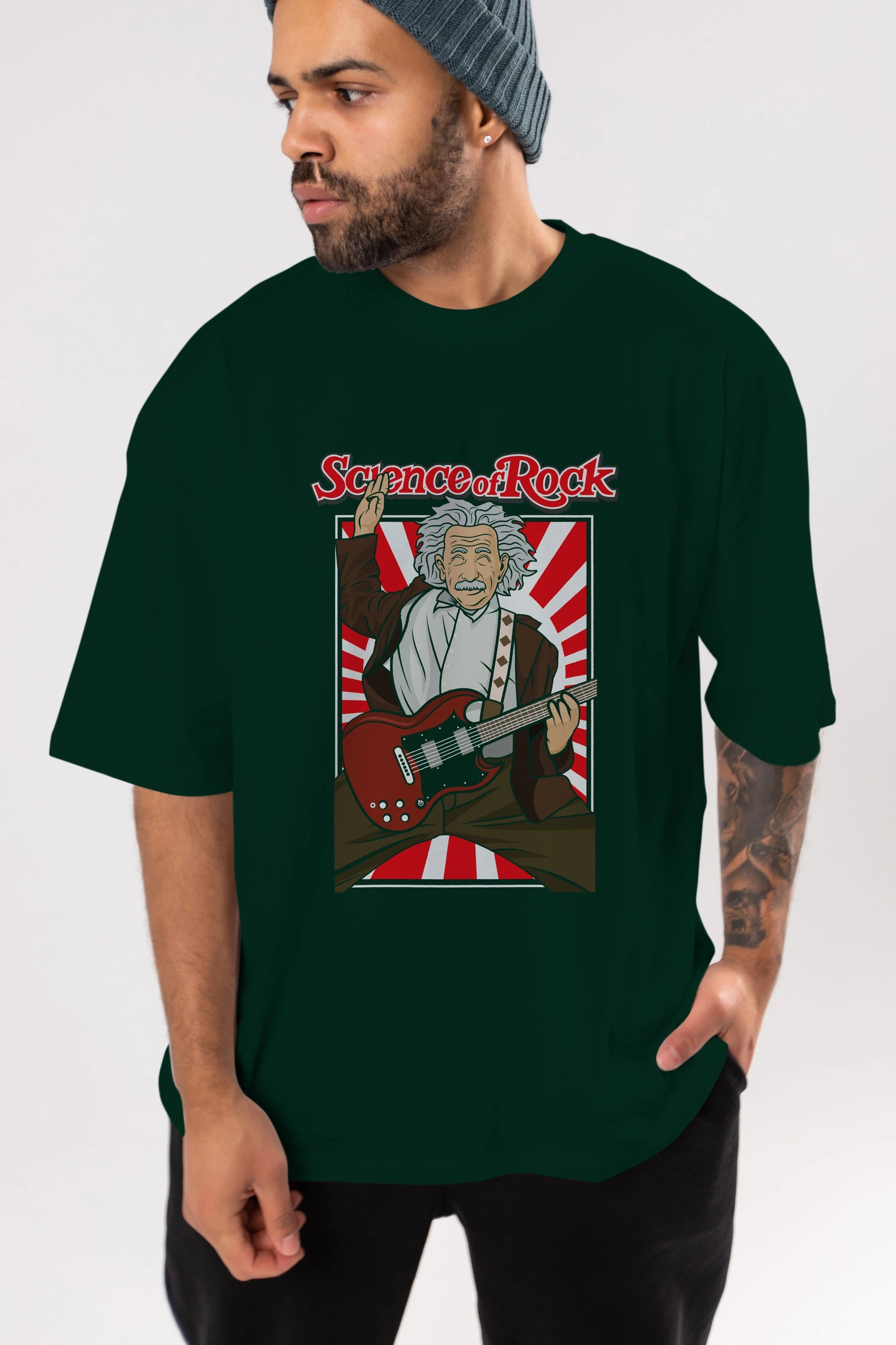 Einstein Science Of Rock Ön Baskılı Oversize t-shirt Erkek Kadın Unisex %100 Pamuk tişort